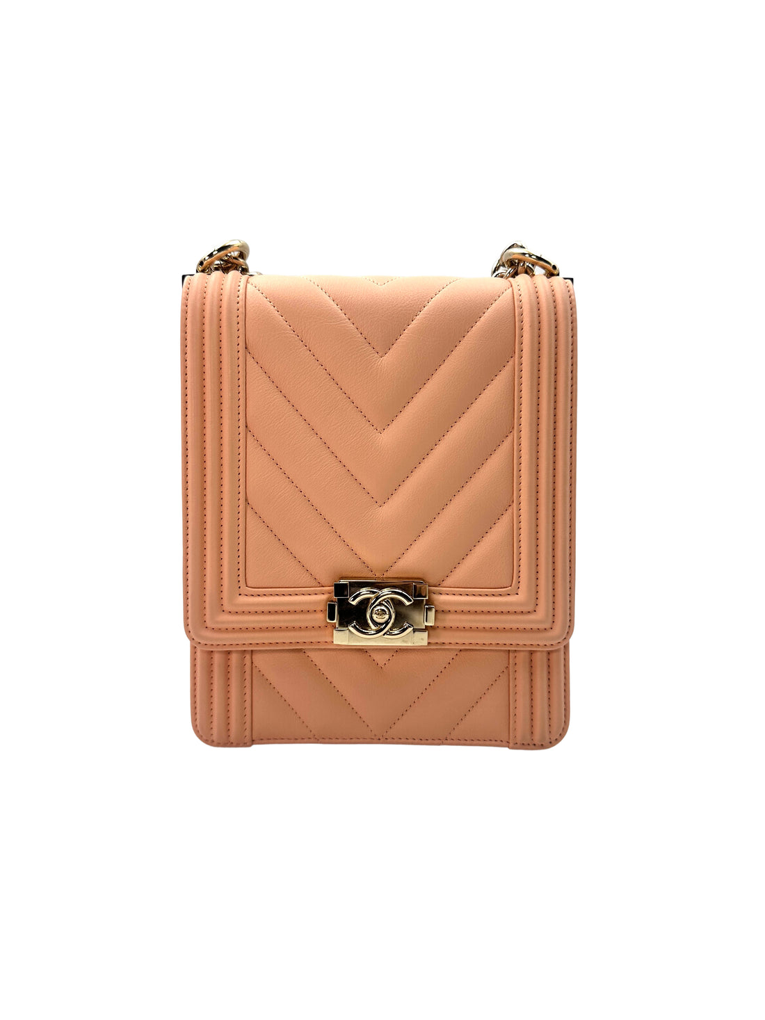 Chanel North South LeBoy Pink Chevron Quilted Leather Shoulder Bag With Gold Buckle(29***20) CC1272