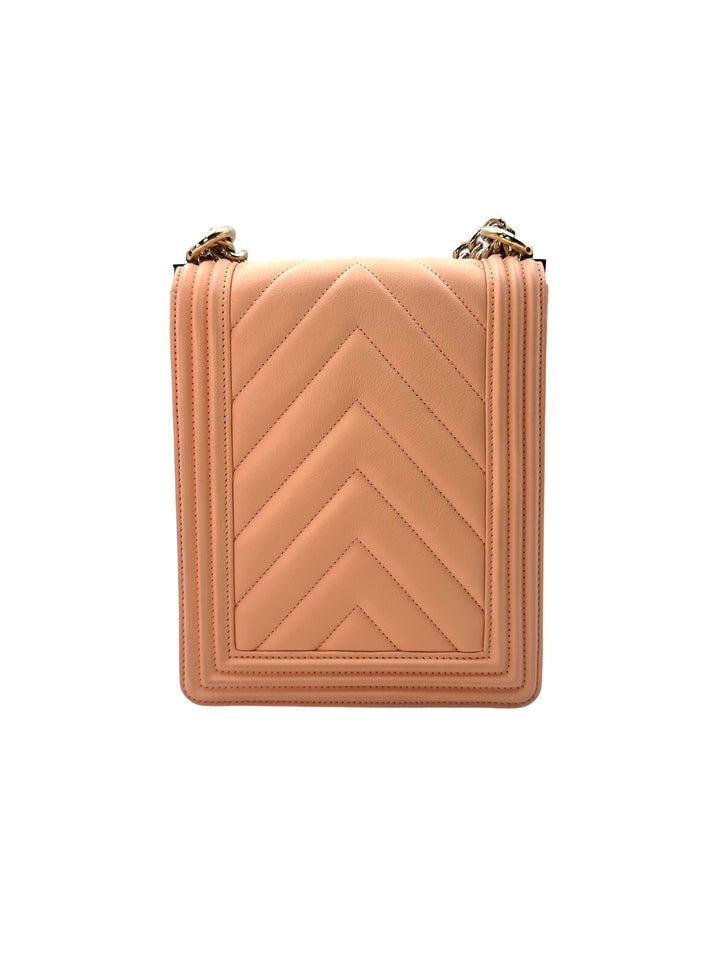 Chanel North South LeBoy Pink Chevron Quilted Leather Shoulder Bag With Gold Buckle(29***20) CC1272