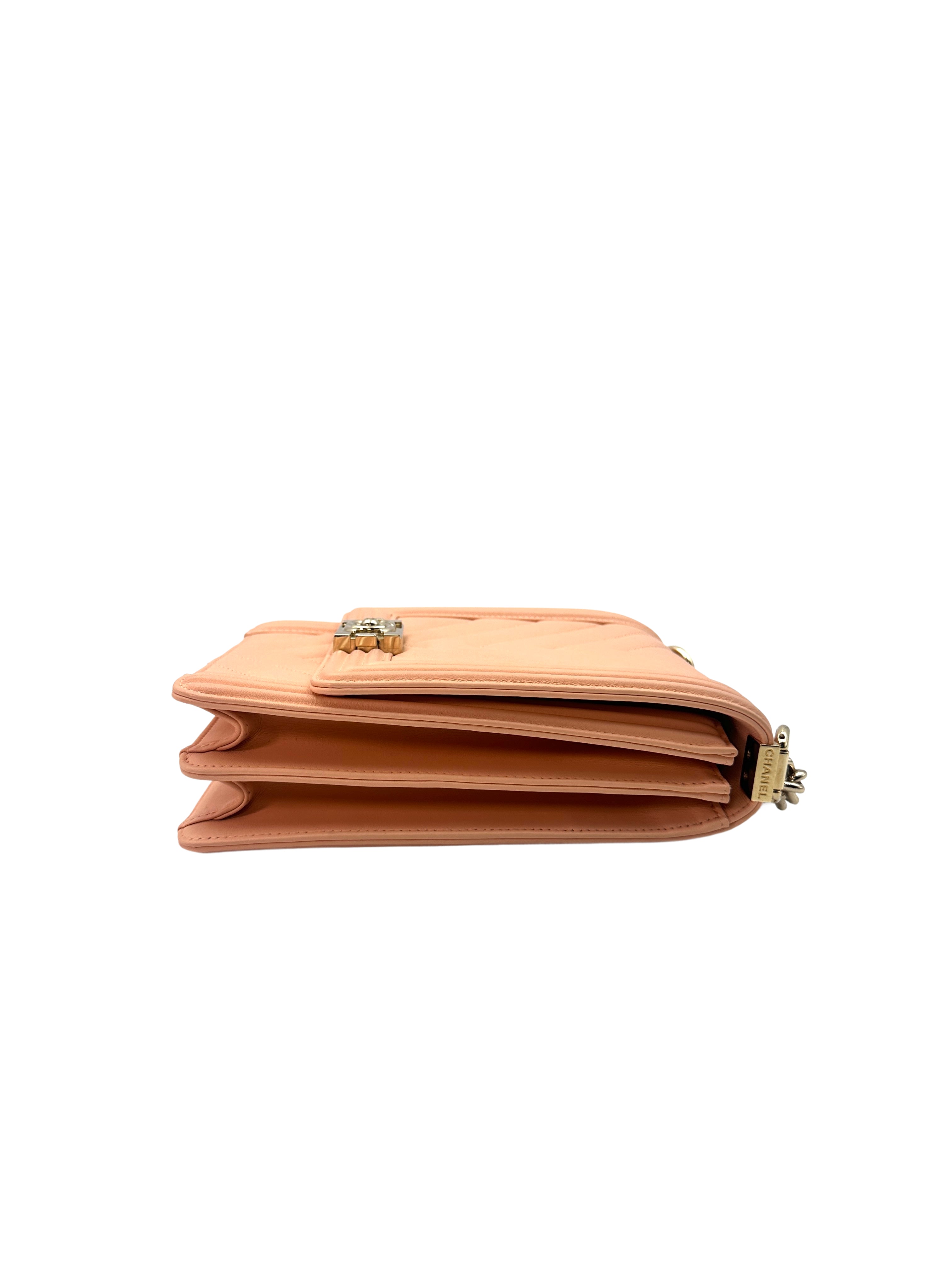 Chanel North South LeBoy Pink Chevron Quilted Leather Shoulder Bag With Gold Buckle(29***20) CC1272