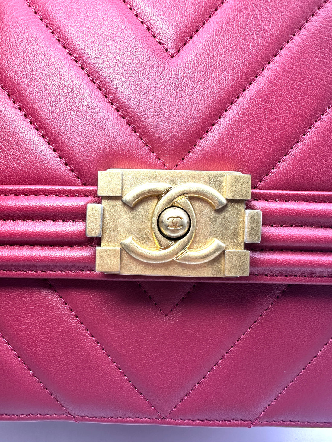Chanel North South LeBoy Red Chevron Quilted Leather Shoulder Bag With Gold Buckle(29***42) CC1268