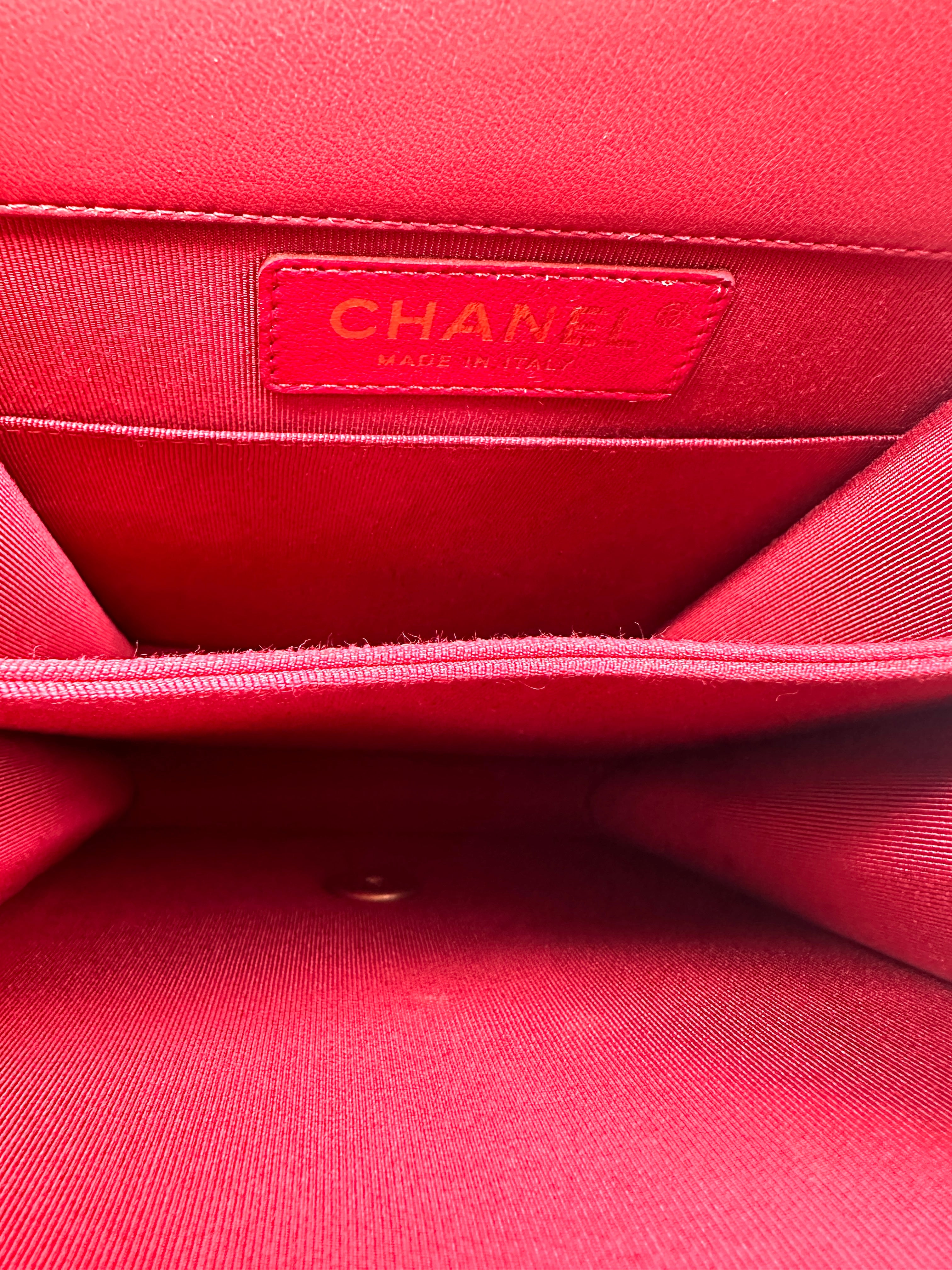 Chanel North South LeBoy Red Chevron Quilted Leather Shoulder Bag With Gold Buckle(29***42) CC1268