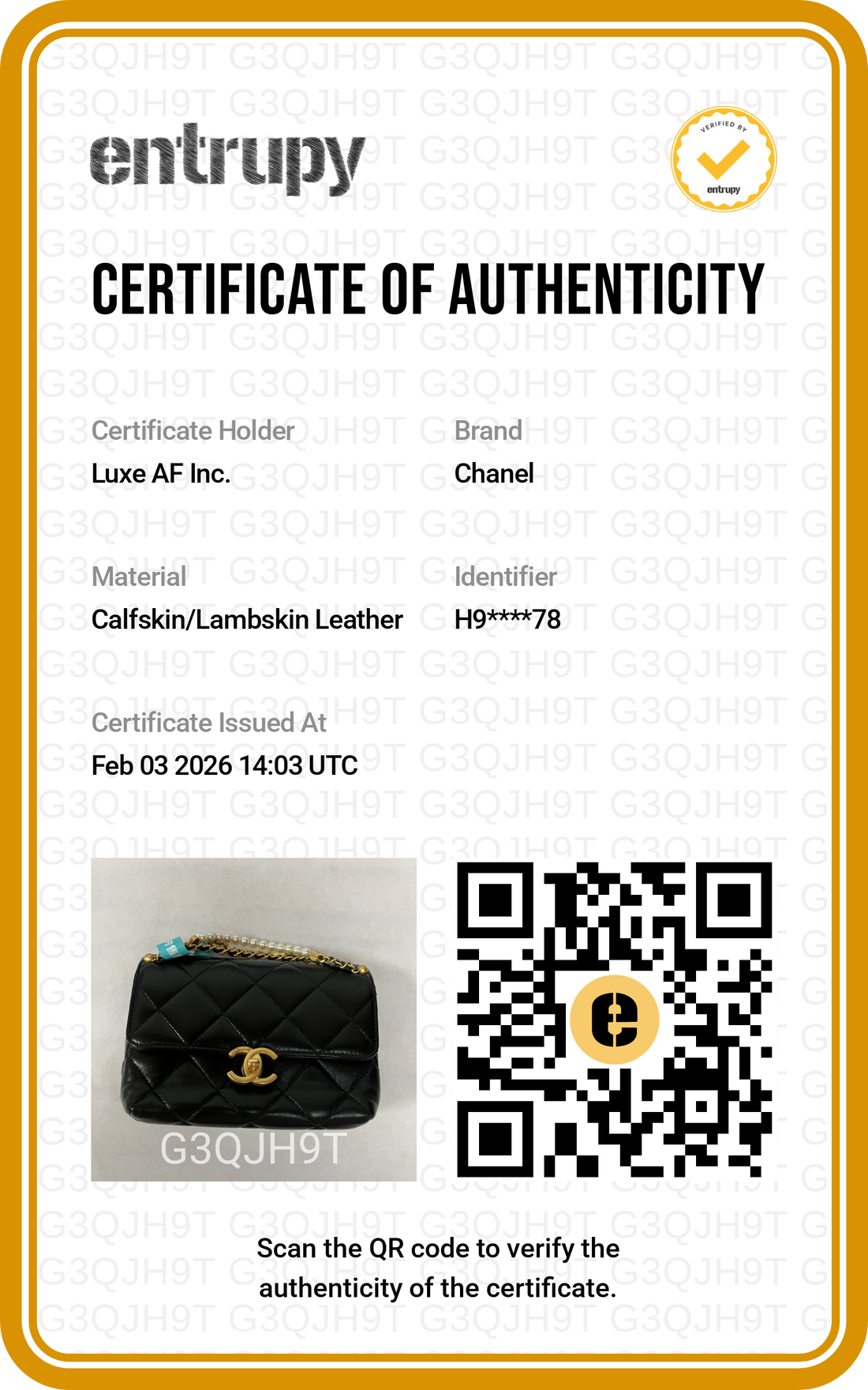 Chanel 24A Black Quilted Leather Pearl Flap Bag With Gold Hardware(H9***78) CC1278