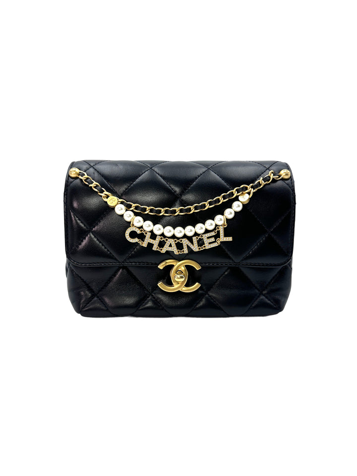 Chanel 24A Black Quilted Leather Pearl Flap Bag With Gold Hardware(H9***78) CC1278