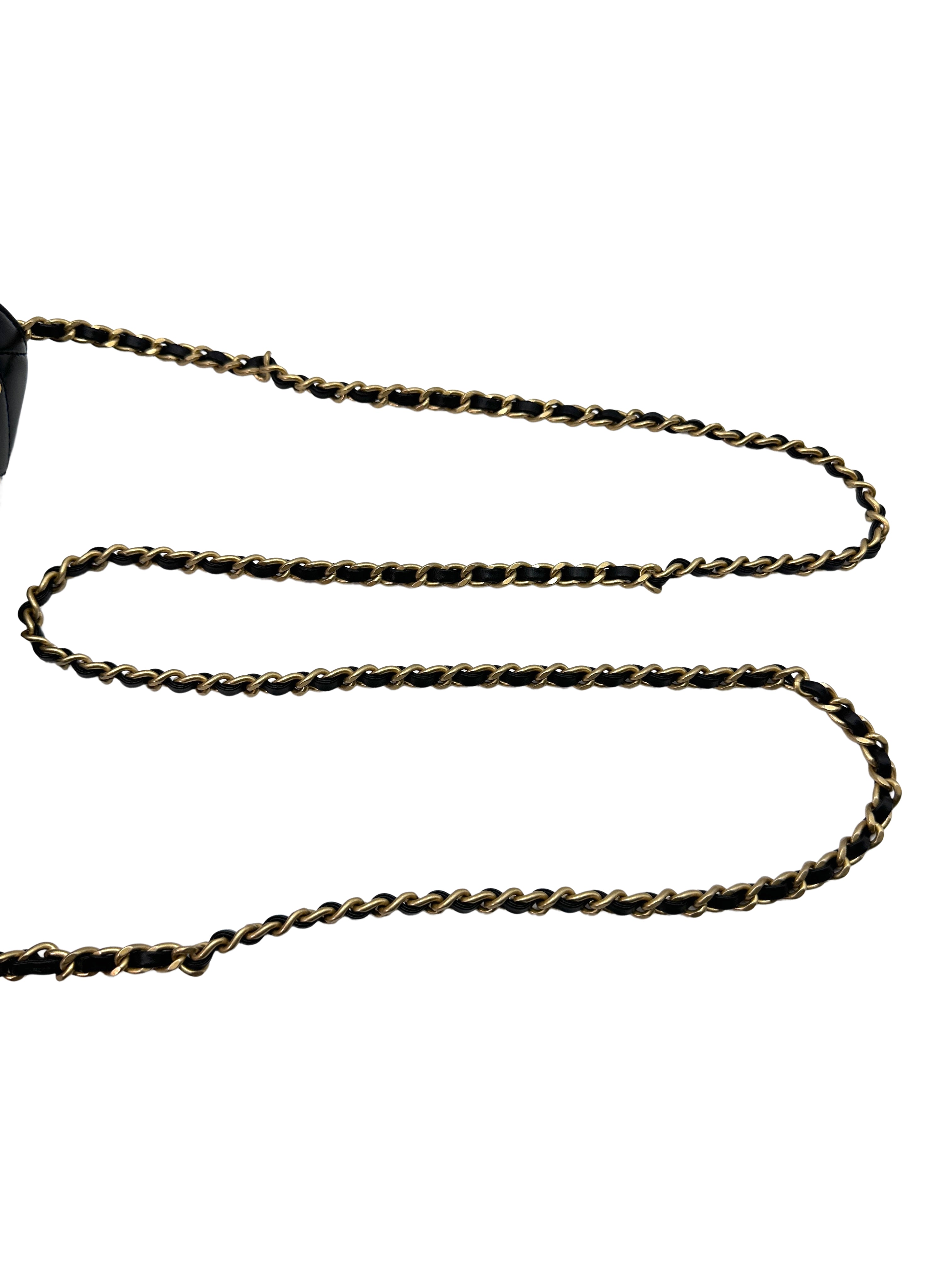 Chanel 24A Black Quilted Leather Pearl Flap Bag With Gold Hardware(H9***78) CC1278