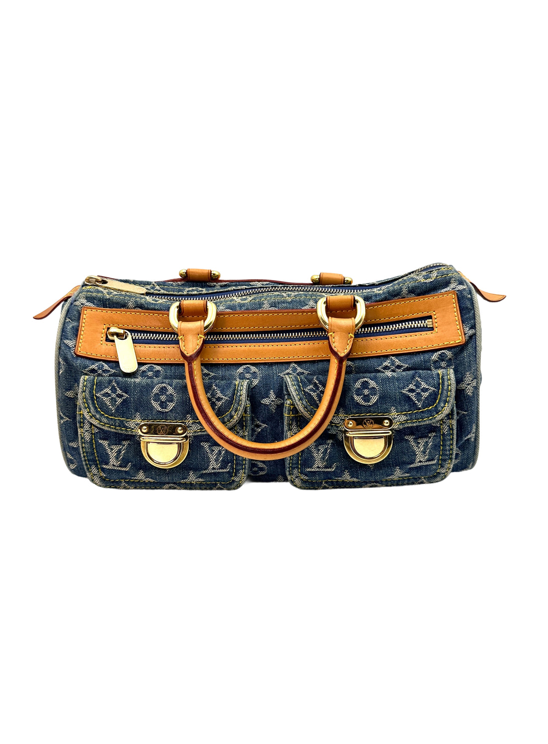 Louis Vuitton Speedy Blue Monogram Denim Leather Handle Bag LV1804