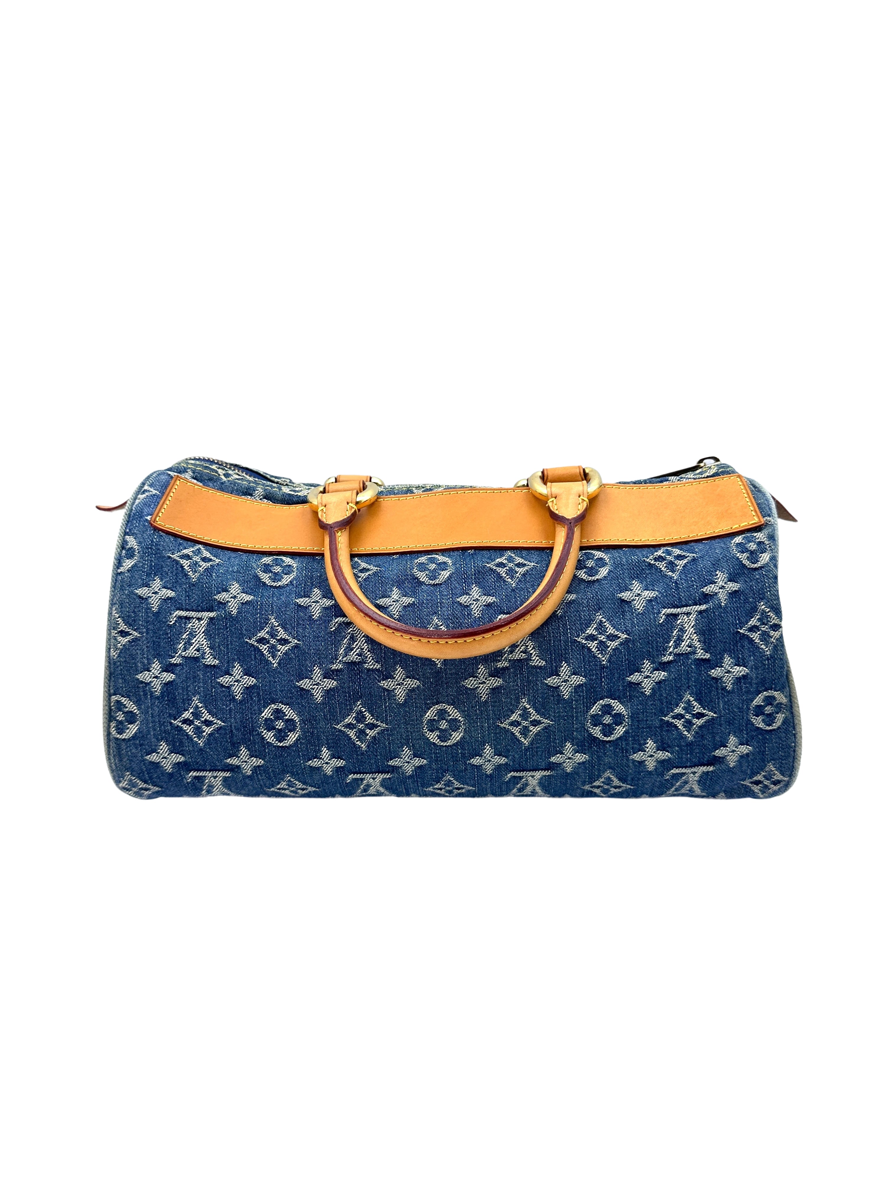 Louis Vuitton Speedy Blue Monogram Denim Leather Handle Bag LV1804