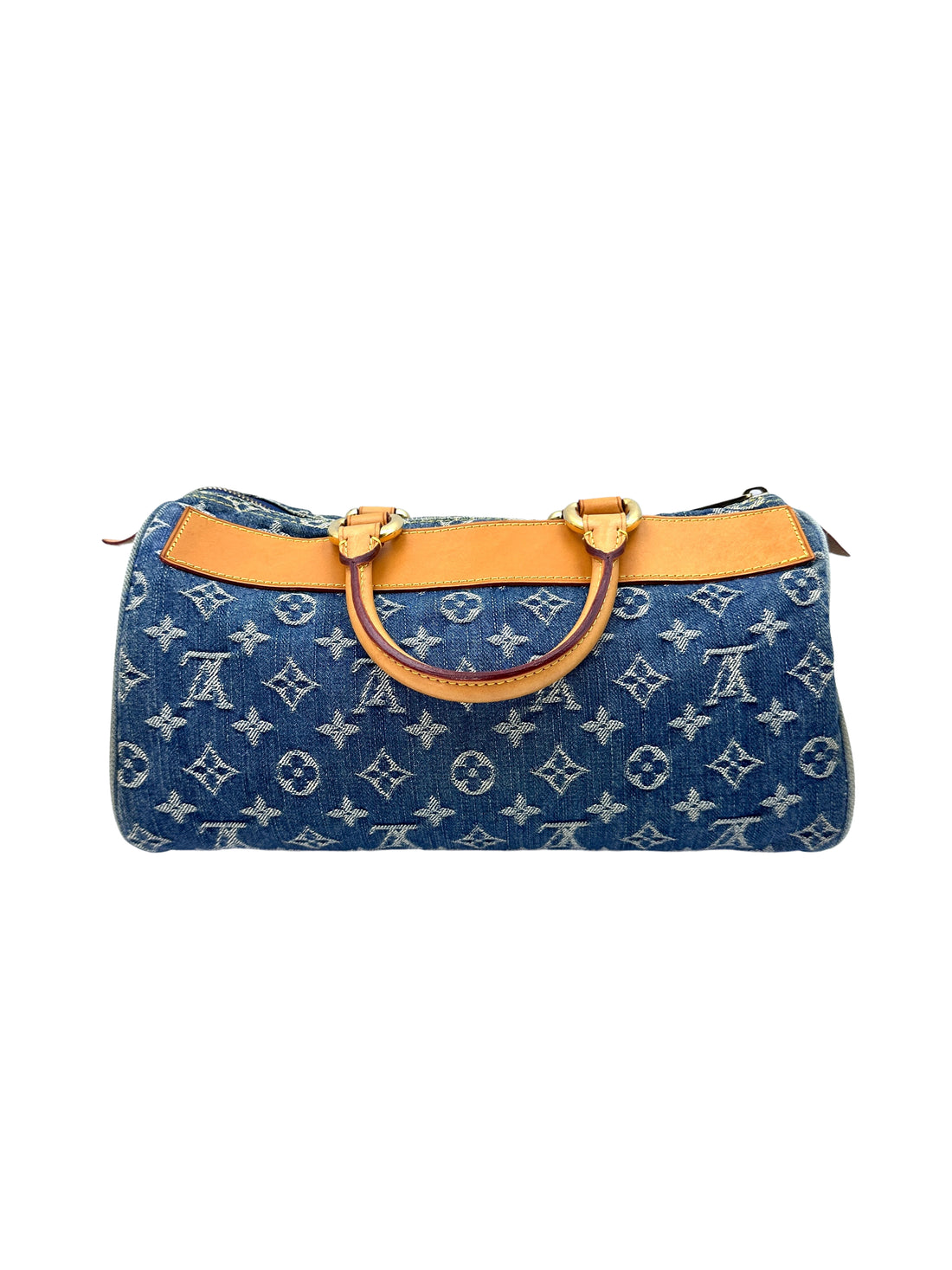 Louis Vuitton Speedy Blue Monogram Denim Leather Handle Bag LV1804
