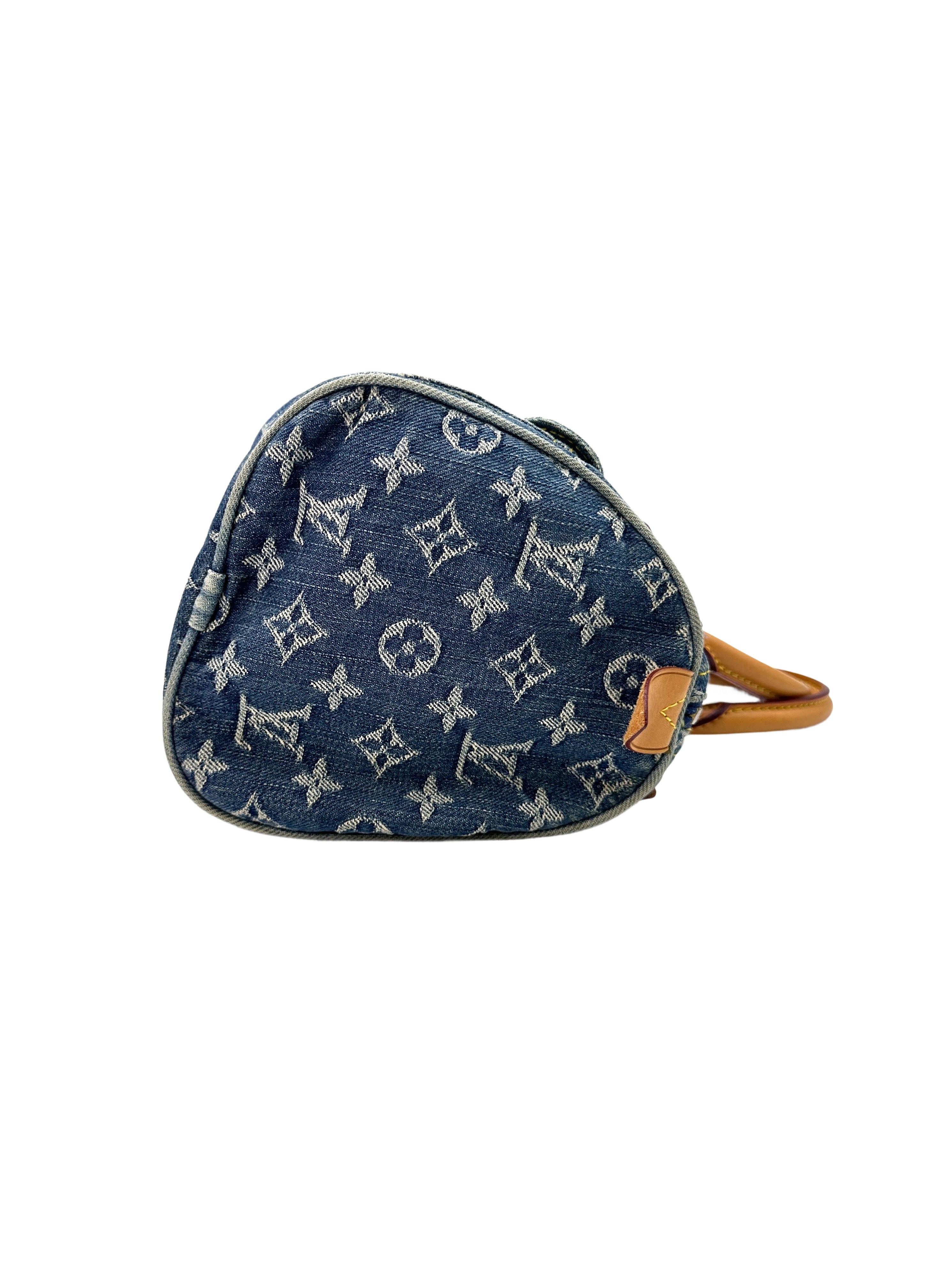 Louis Vuitton Speedy Blue Monogram Denim Leather Handle Bag LV1804