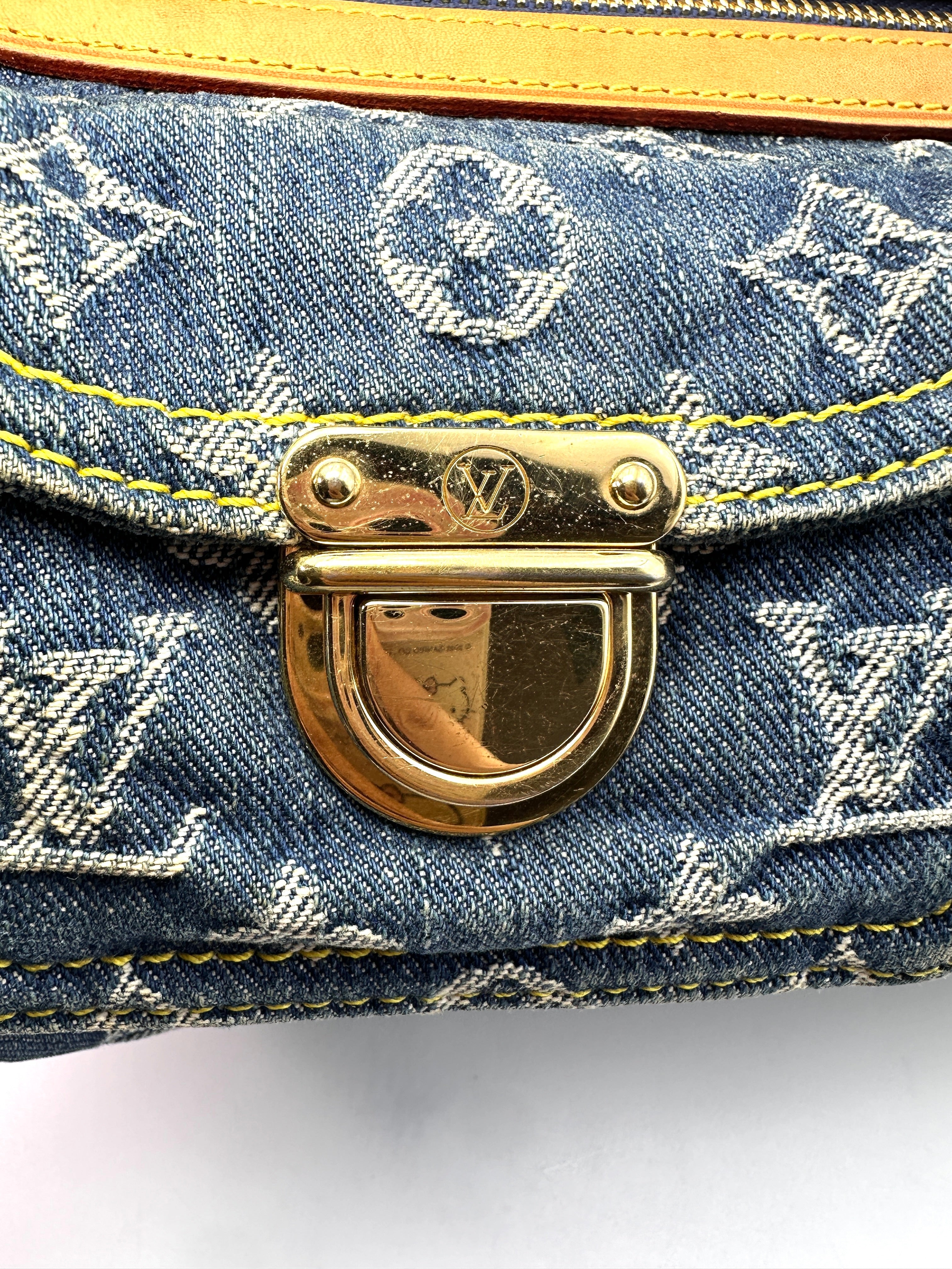 Louis Vuitton Speedy Blue Monogram Denim Leather Handle Bag LV1804