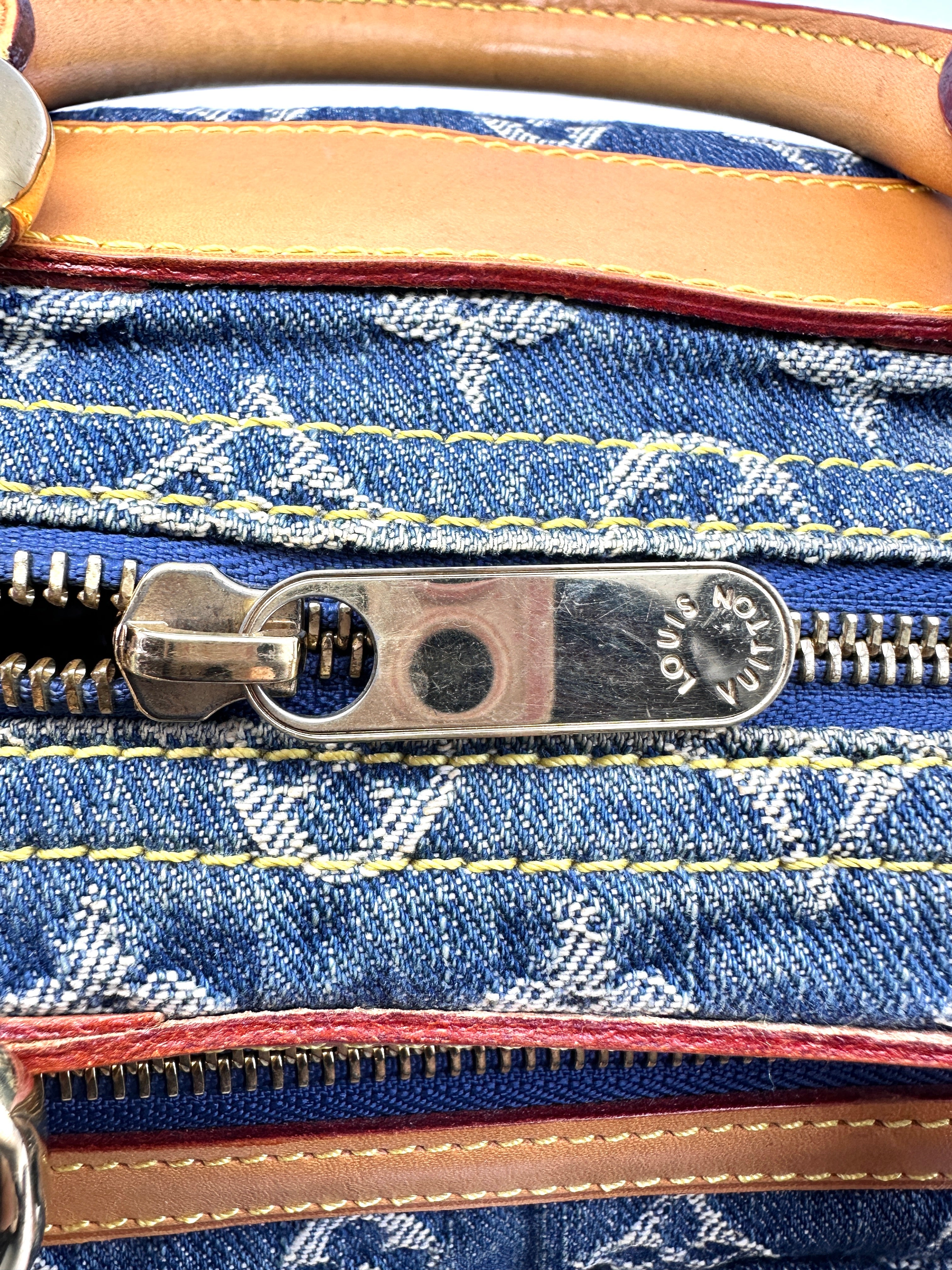 Louis Vuitton Speedy Blue Monogram Denim Leather Handle Bag LV1804