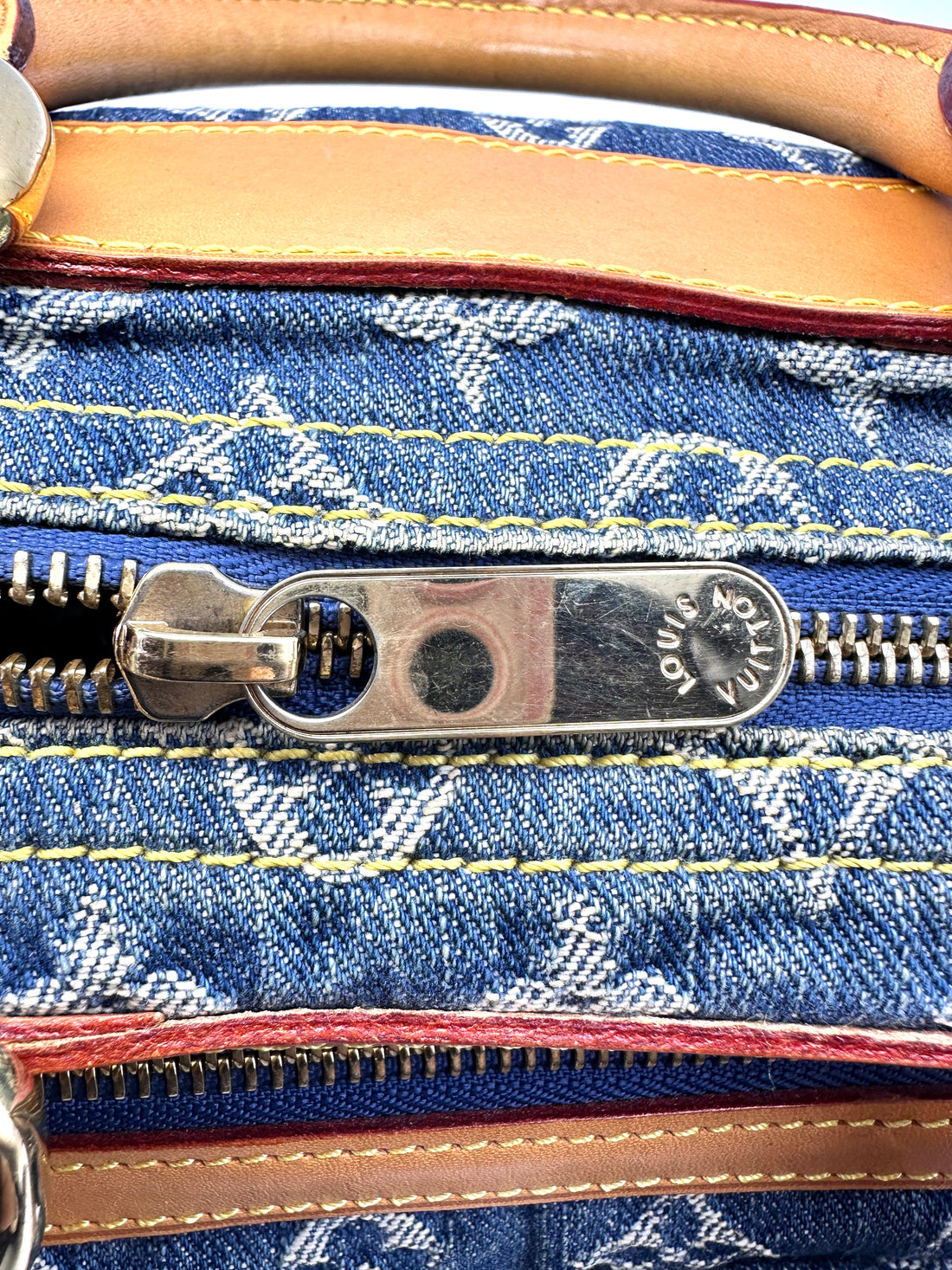 Louis Vuitton Speedy Blue Monogram Denim Leather Handle Bag LV1804