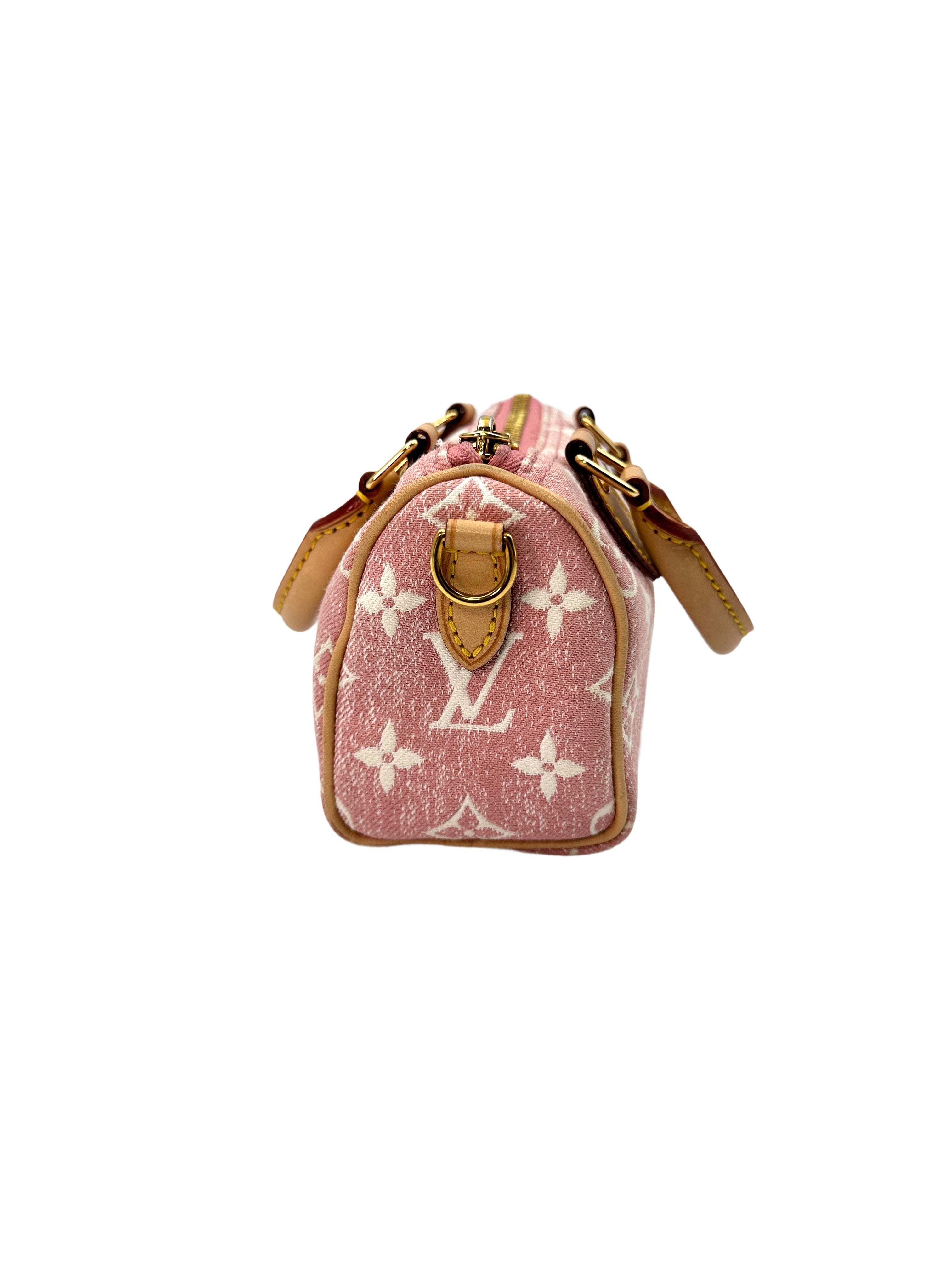 Louis Vuitton Nano Speedy Pink Monogram Jacquard Denim Handle Bag LV1801-1