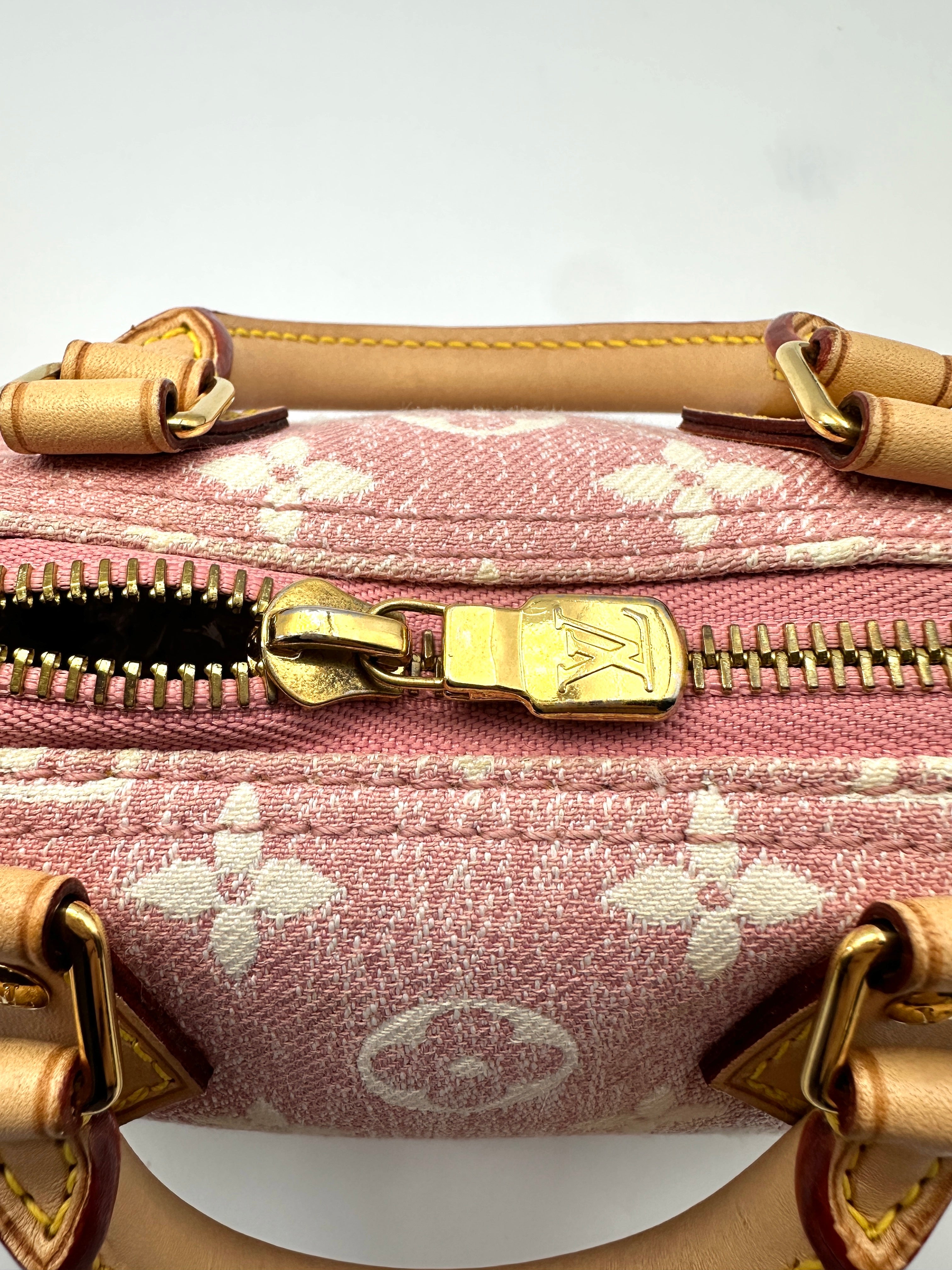 Louis Vuitton Nano Speedy Pink Monogram Jacquard Denim Handle Bag LV1801-1