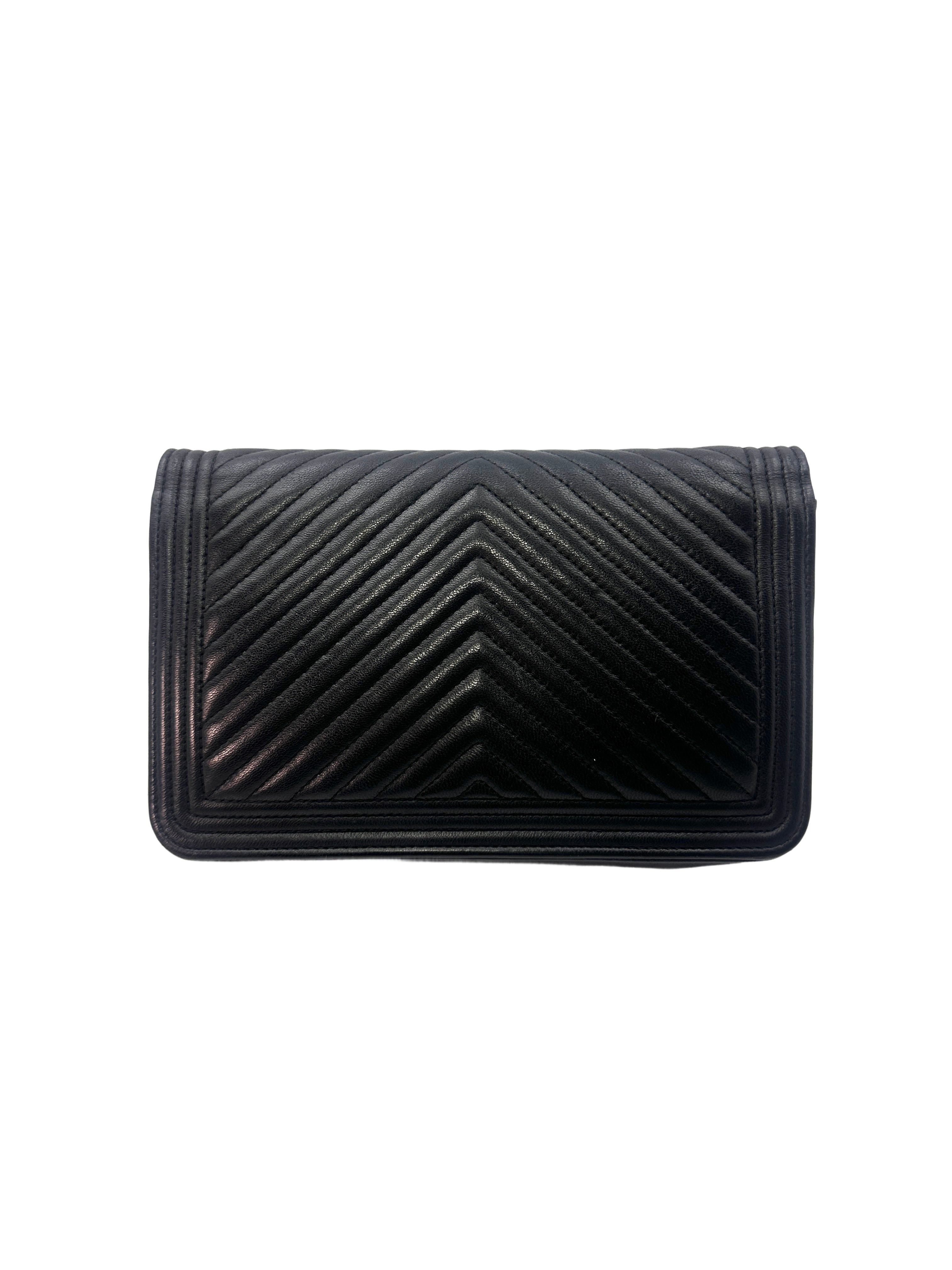 Chanel LeBoy Black Chevron Leather Flap Bag With Gold Buckle(28***68) CC1279