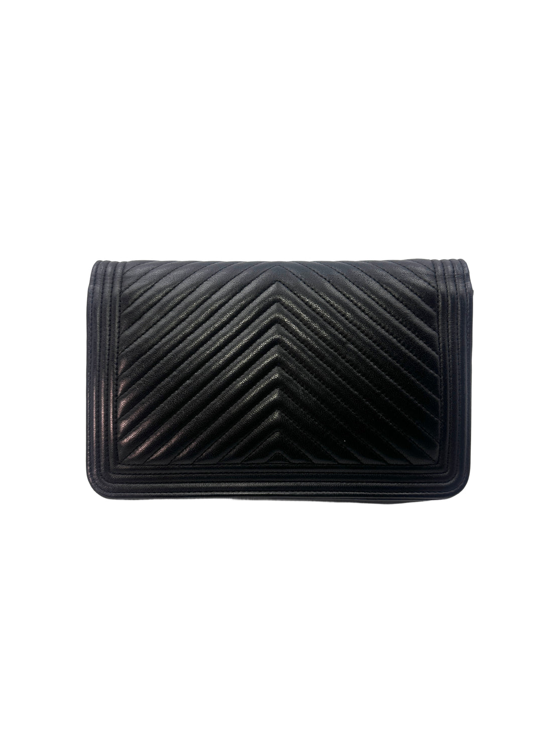 Chanel LeBoy Black Chevron Leather Flap Bag With Gold Buckle(28***68) CC1279