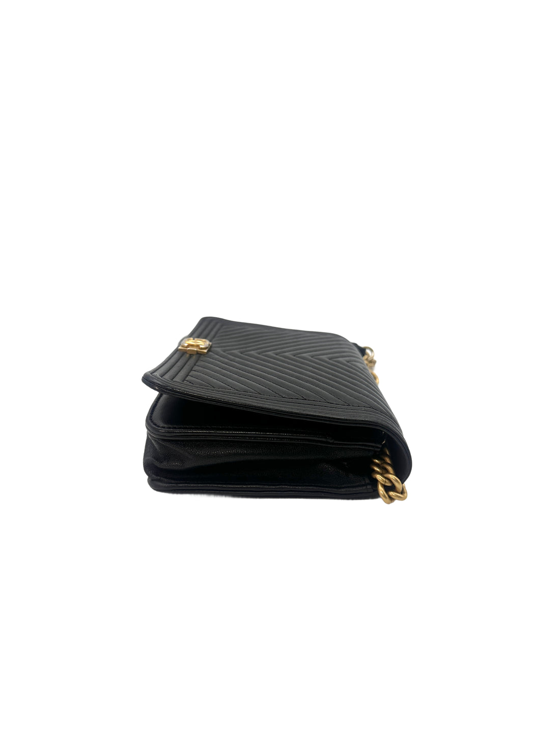Chanel LeBoy Black Chevron Leather Flap Bag With Gold Buckle(28***68) CC1279