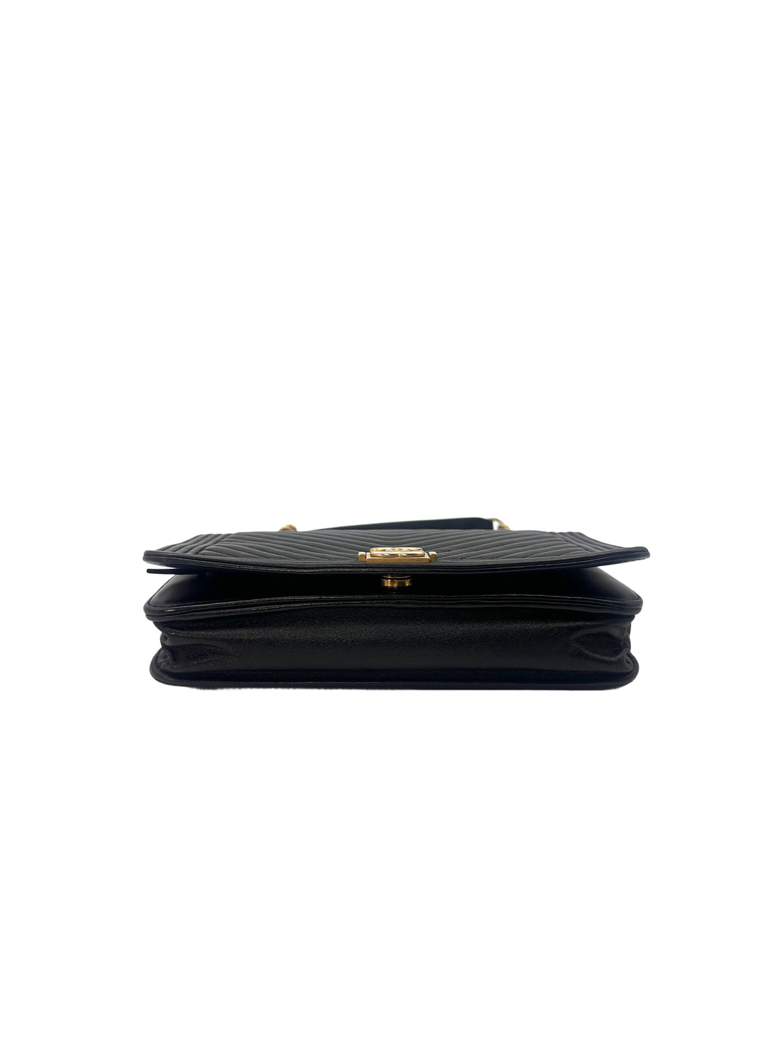 Chanel LeBoy Black Chevron Leather Flap Bag With Gold Buckle(28***68) CC1279