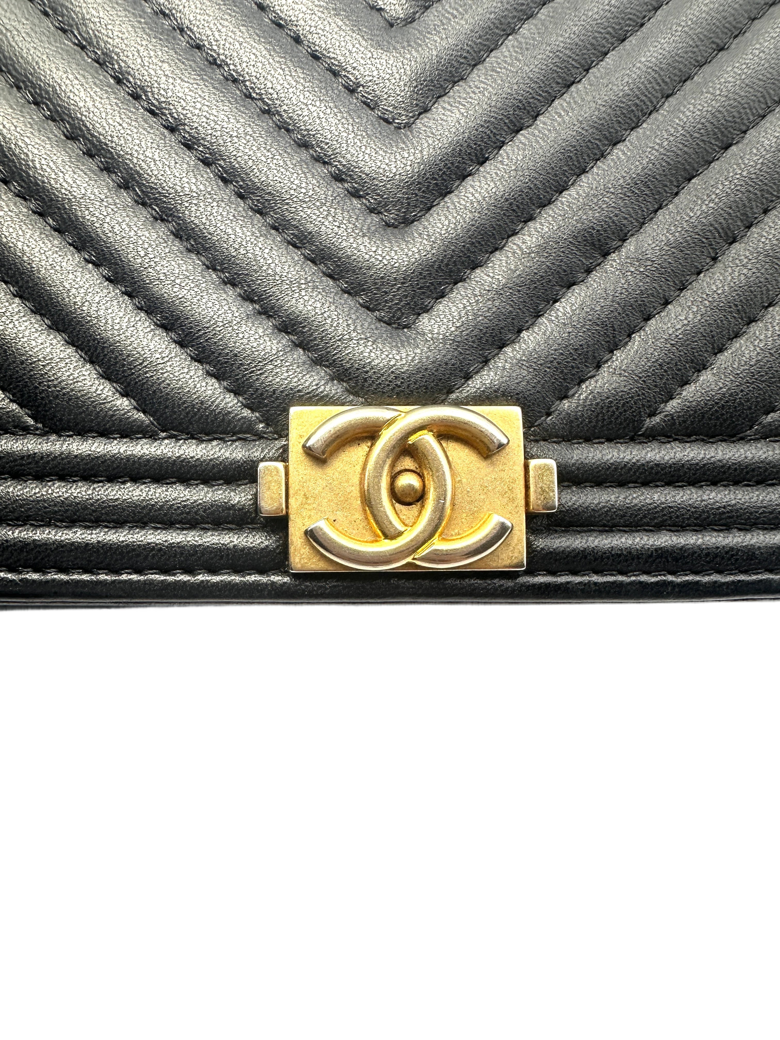 Chanel LeBoy Black Chevron Leather Flap Bag With Gold Buckle(28***68) CC1279