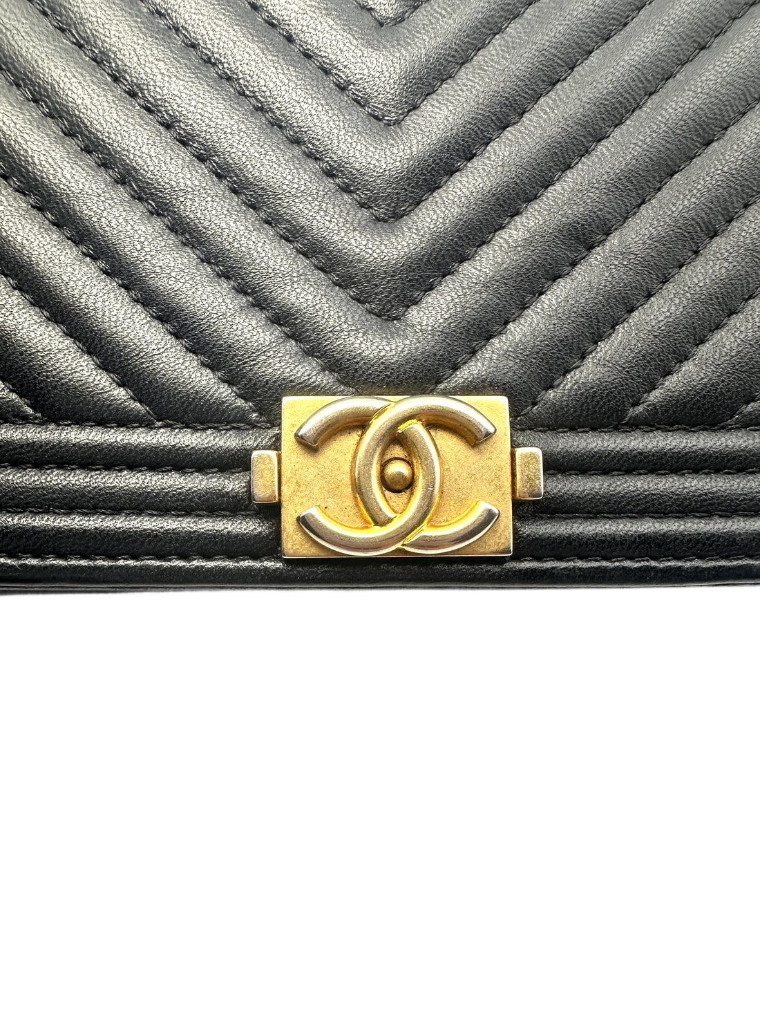Chanel LeBoy Black Chevron Leather Flap Bag With Gold Buckle(28***68) CC1279