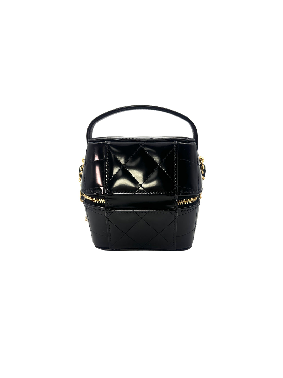 Chanel 25A Metiers d'Art Black Quilted Patent Calfskin Handle Vanity Case(H5***E4) CC1285