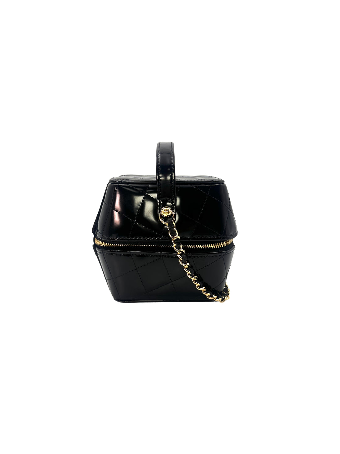 Chanel 25A Metiers d'Art Black Quilted Patent Calfskin Handle Vanity Case(H5***E4) CC1285