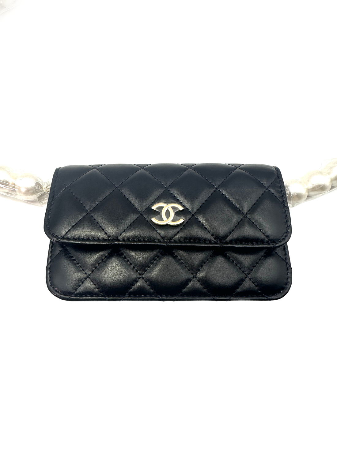 Chanel Mini Black Quilted Leather Pearl Wallet On Chain(31***58) CC1320