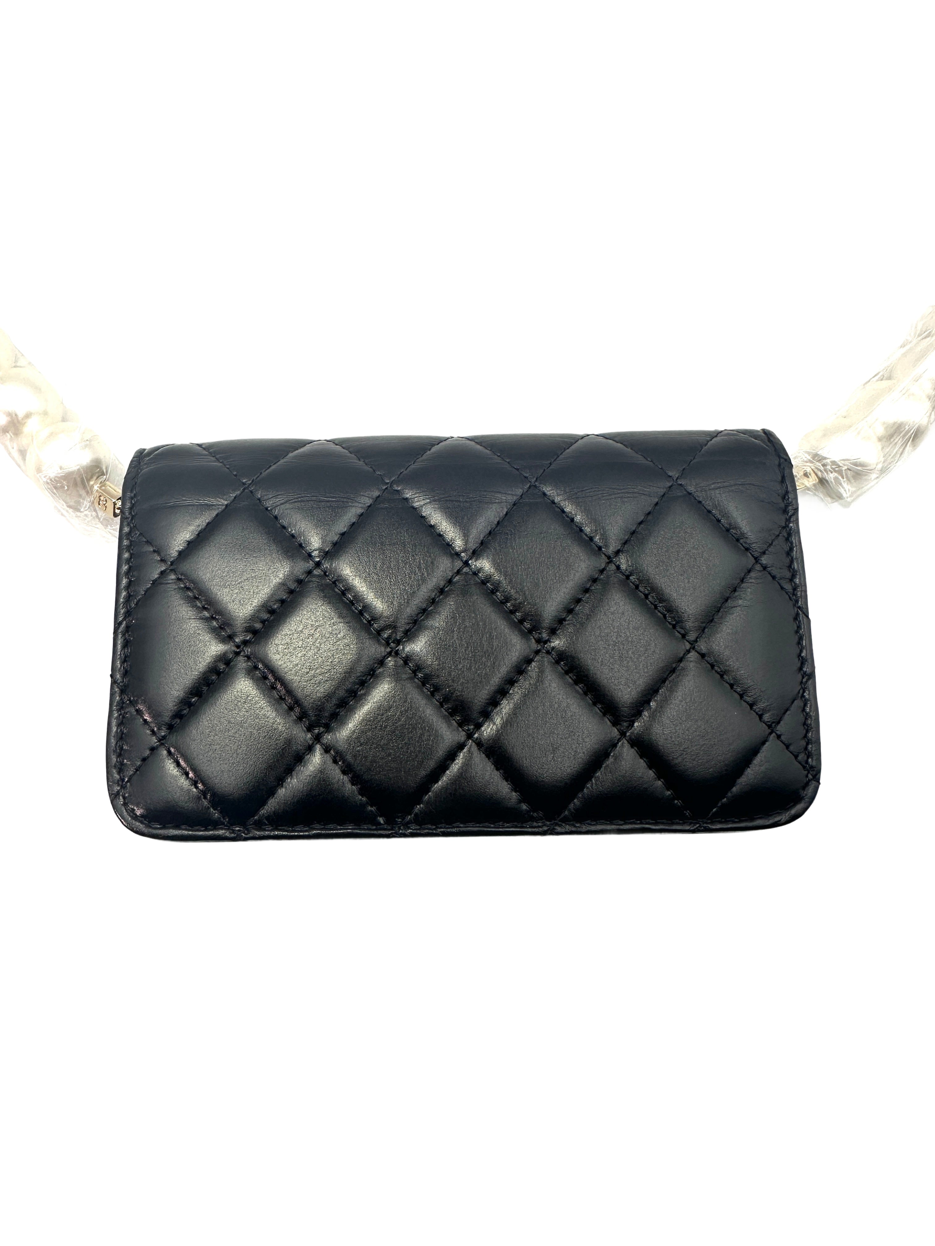 Chanel Mini Black Quilted Leather Pearl Wallet On Chain(31***58) CC1320