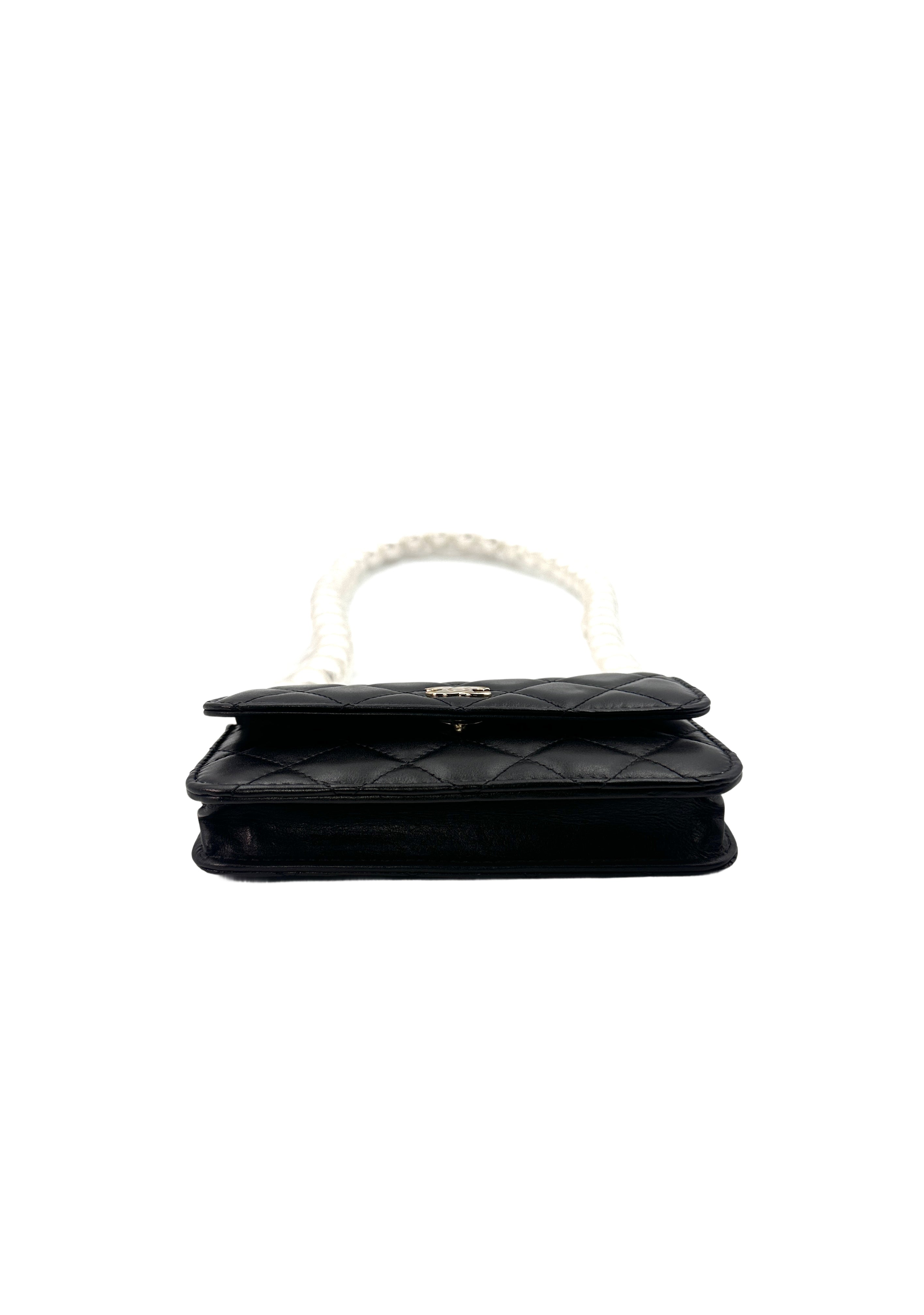 Chanel Mini Black Quilted Leather Pearl Wallet On Chain(31***58) CC1320