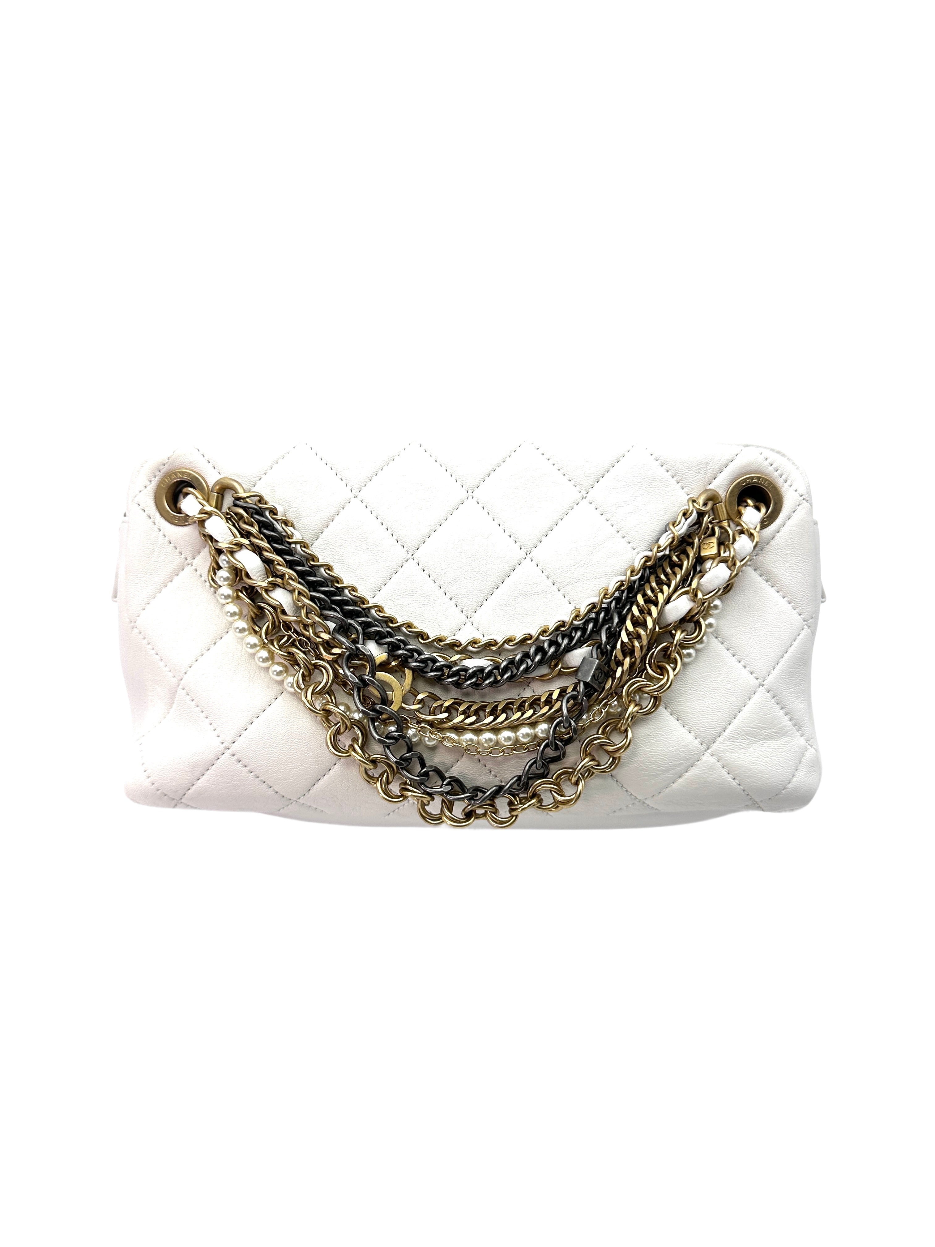 Chanel Egypt Metiers d'Art All About Chains White Quilted Leather Camera Bag(27***51) CC1282
