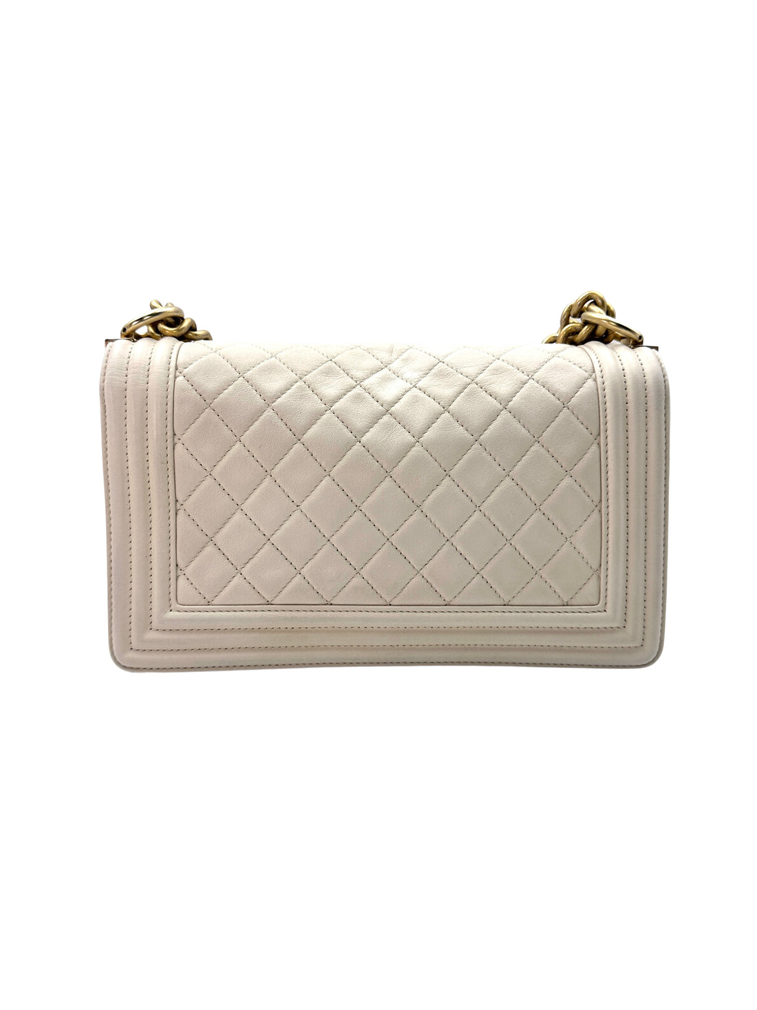 Chanel LeBoy White Quilted Lambskin Leather Medium Size Flap Bag With Gold Buckle(30***77) CC1296