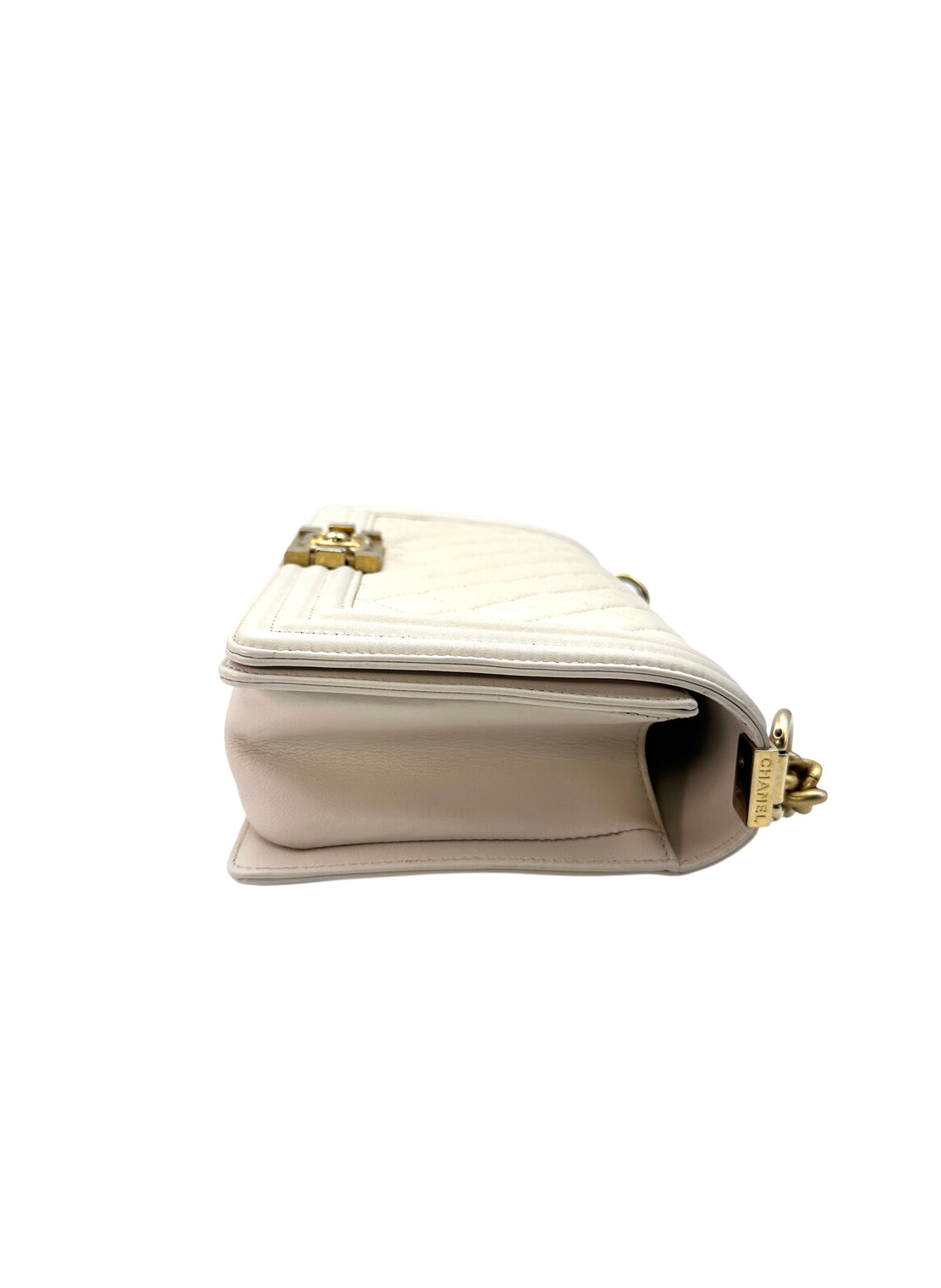 Chanel LeBoy White Quilted Lambskin Leather Medium Size Flap Bag With Gold Buckle(30***77) CC1296