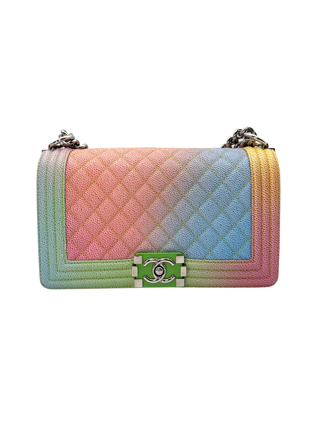 Chanel LeBoy Rainbow Caviar Quilted Leather Flap Bag With Silver Buckle(23***86) CC1297
