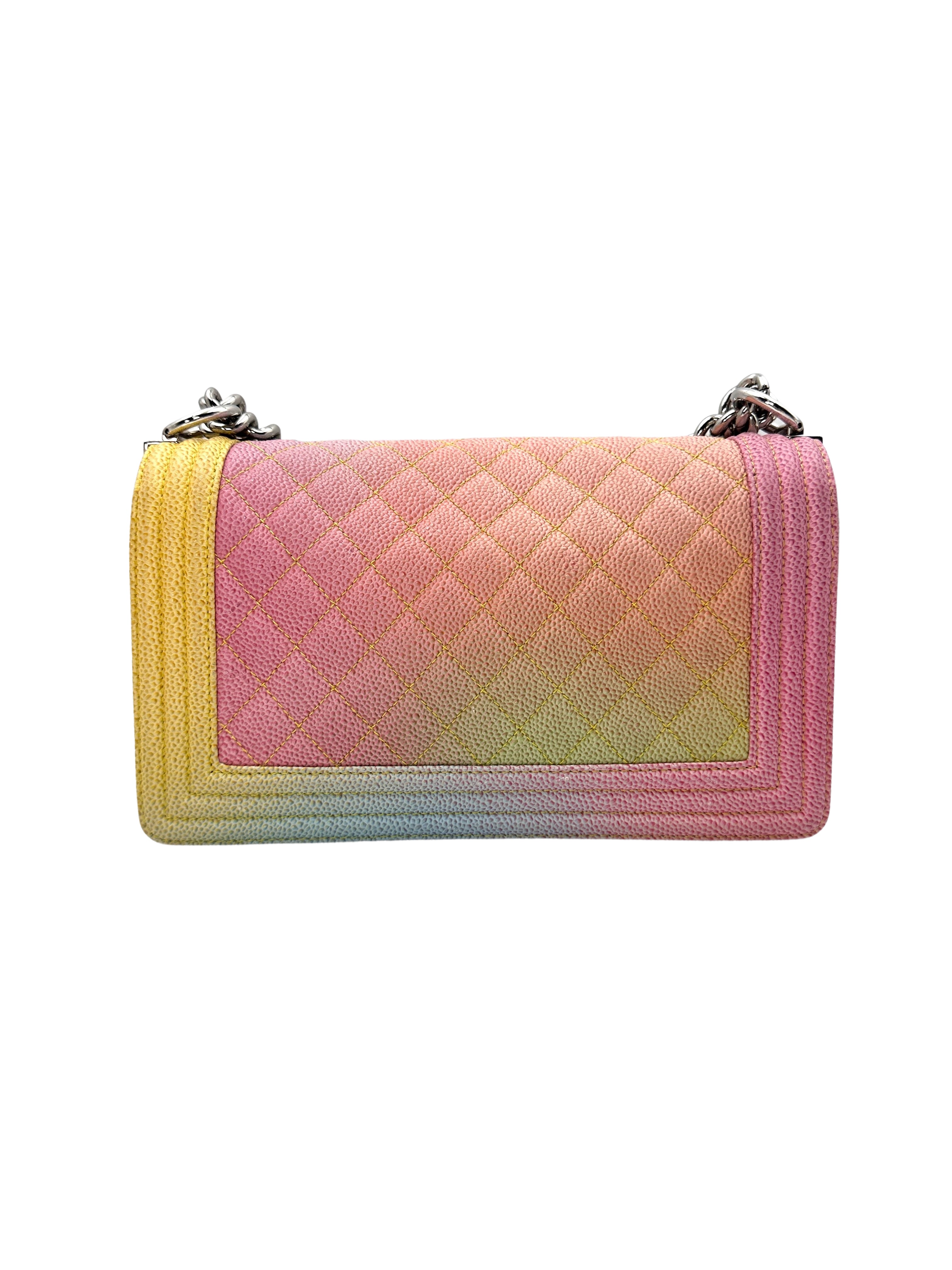 Chanel LeBoy Rainbow Caviar Quilted Leather Flap Bag With Silver Buckle(23***86) CC1297