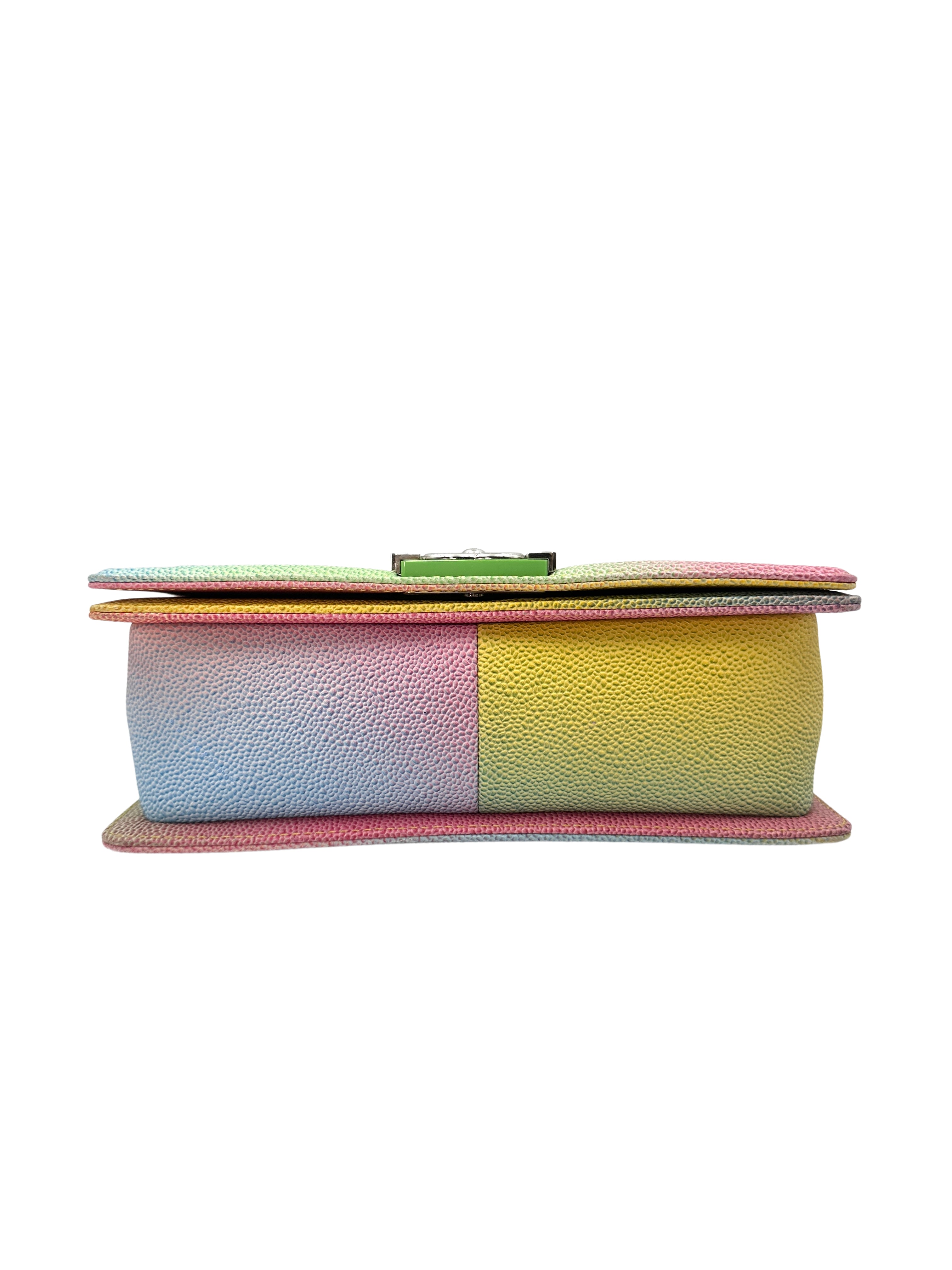 Chanel LeBoy Rainbow Caviar Quilted Leather Flap Bag With Silver Buckle(23***86) CC1297