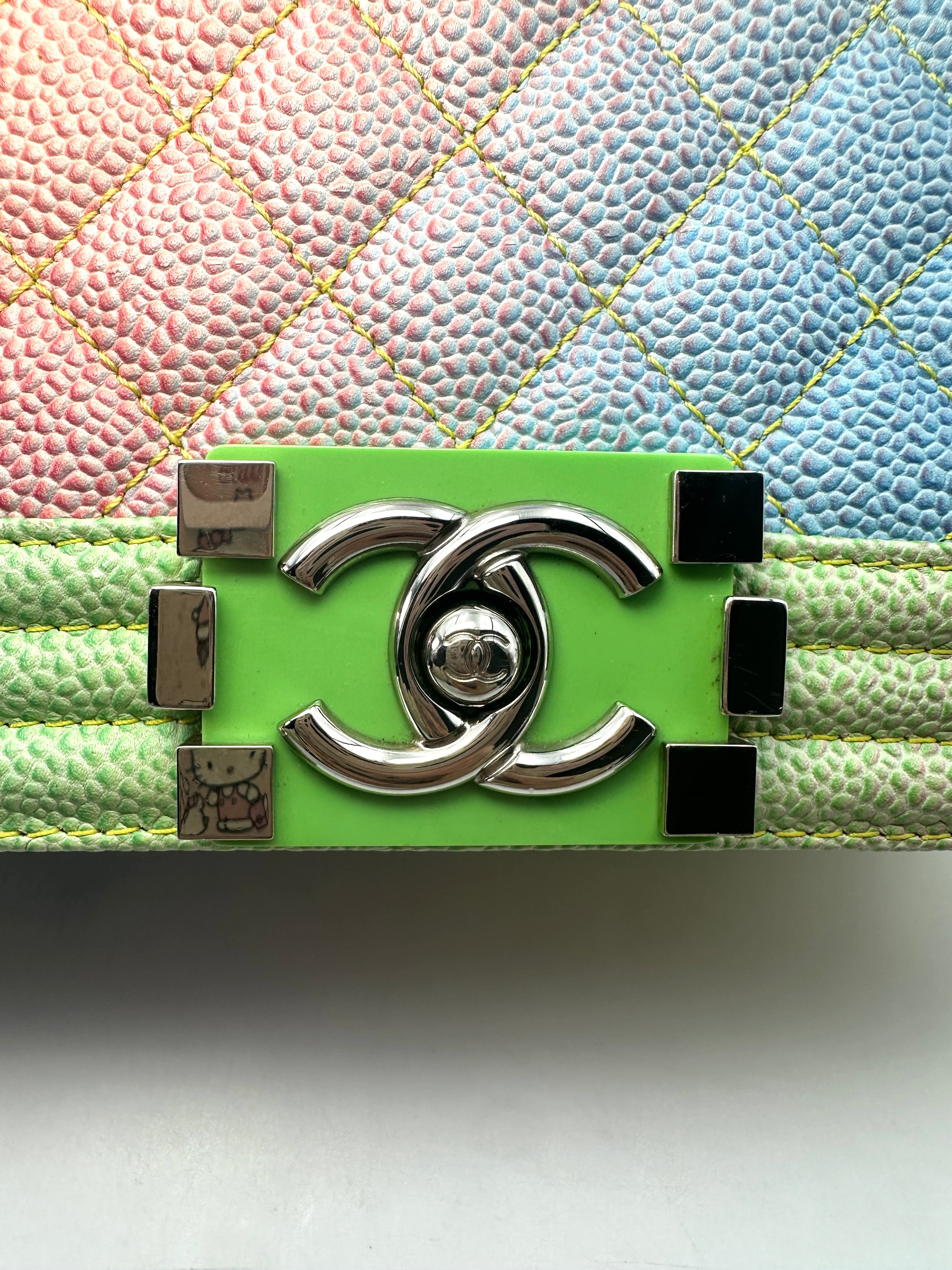 Chanel LeBoy Rainbow Caviar Quilted Leather Flap Bag With Silver Buckle(23***86) CC1297