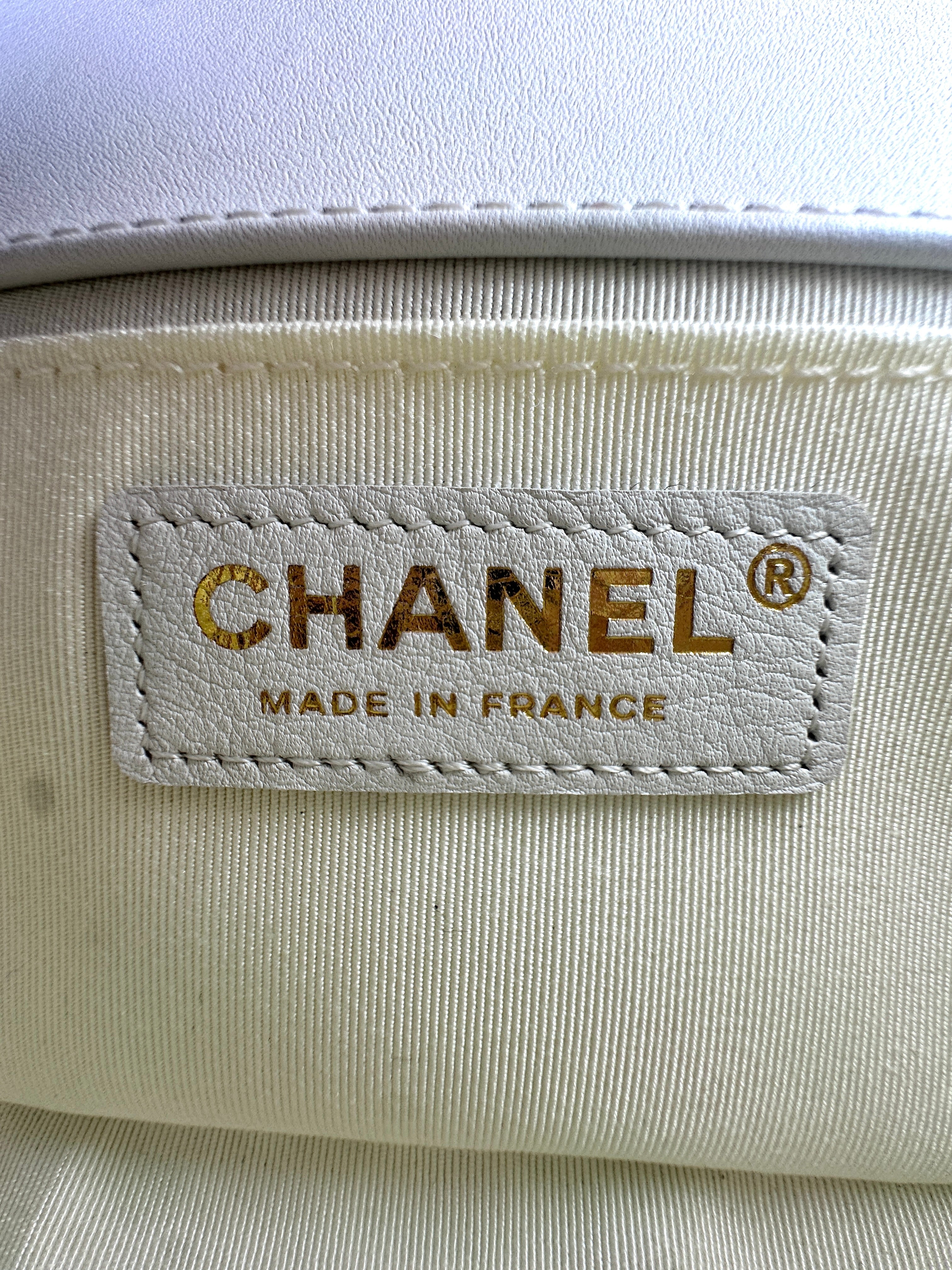 Chanel LeBoy Blue/Silver Chevron Embroidered White Calfskin Leather Flap Bag(27***76) CC1300