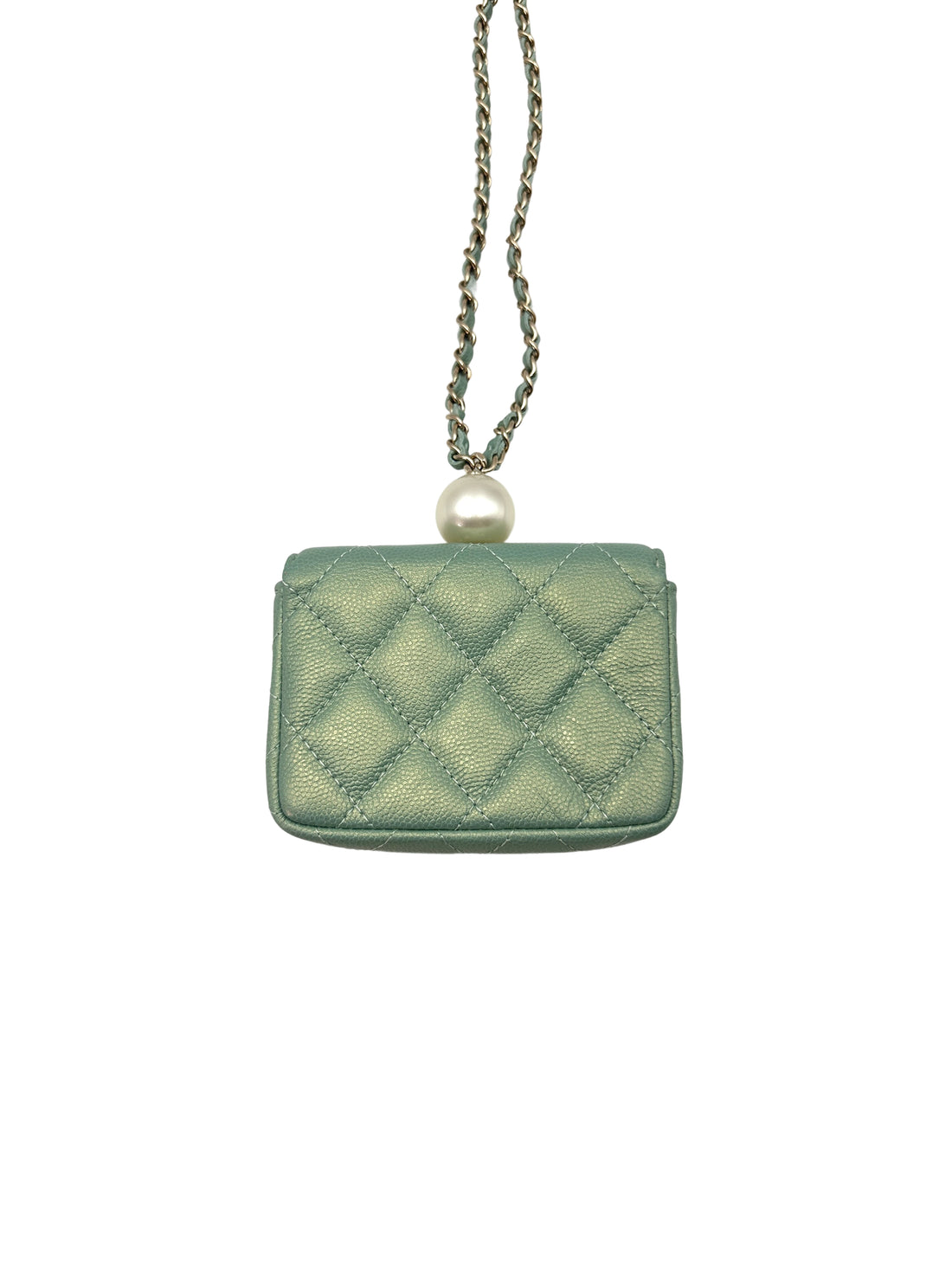 Chanel Iridescent Light Green Caviar Quilted Calfskin Leather Pearl On Chain Flap Bag(31***42) CC1318