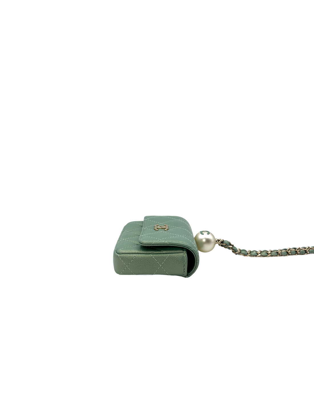 Chanel Iridescent Light Green Caviar Quilted Calfskin Leather Pearl On Chain Flap Bag(31***42) CC1318