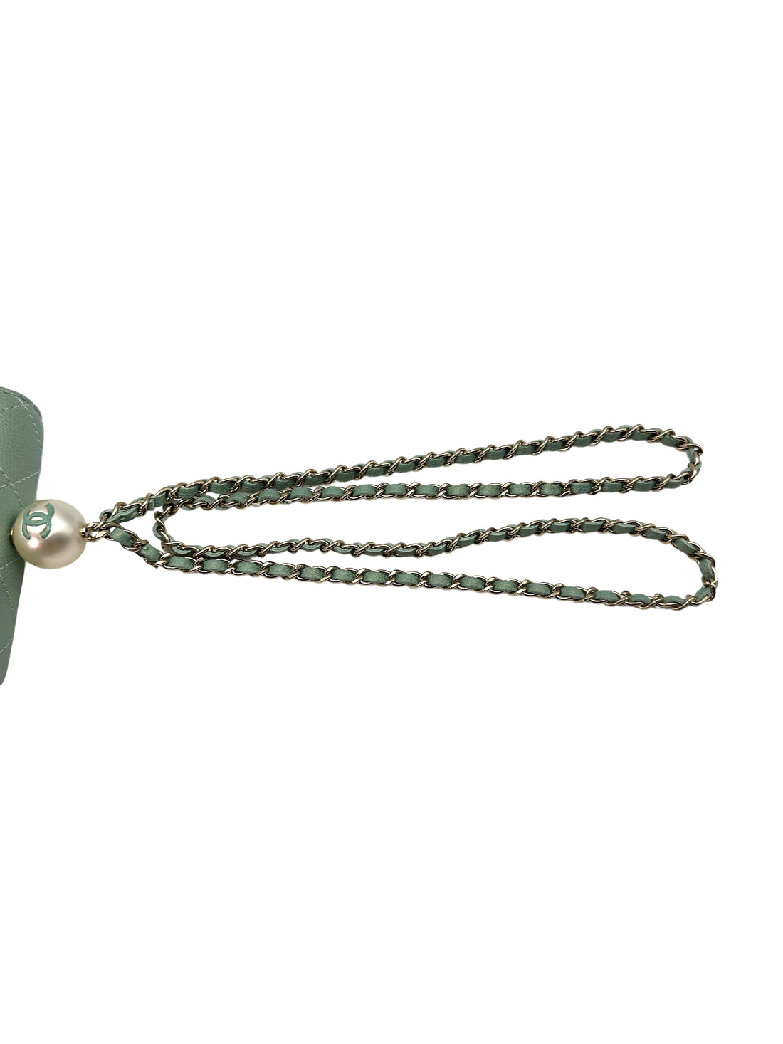 Chanel Iridescent Light Green Caviar Quilted Calfskin Leather Pearl On Chain Flap Bag(31***42) CC1318