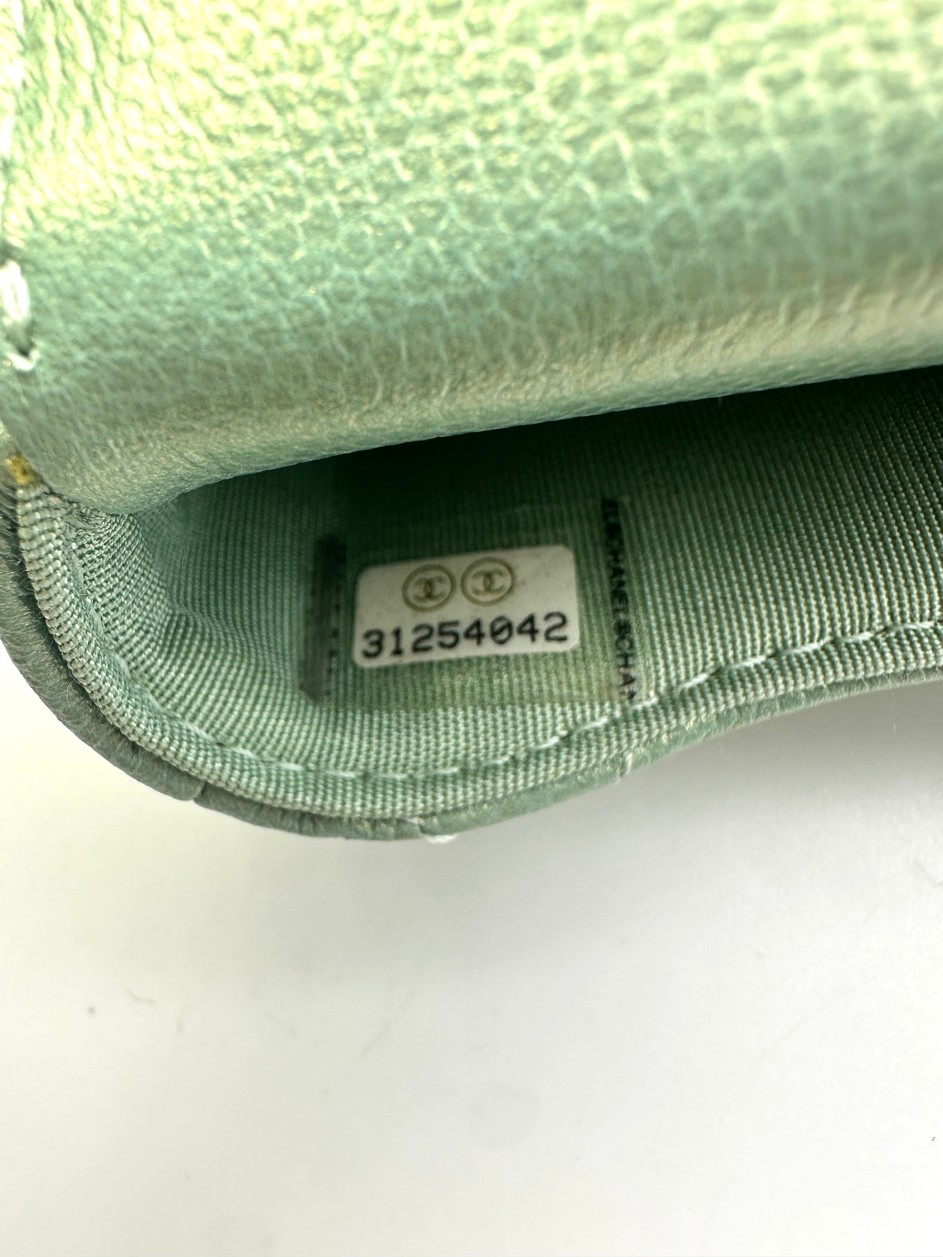 Chanel Iridescent Light Green Caviar Quilted Calfskin Leather Pearl On Chain Flap Bag(31***42) CC1318