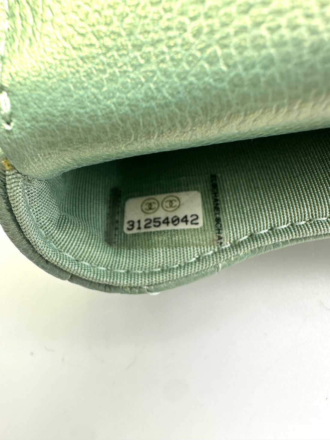 Chanel Iridescent Light Green Caviar Quilted Calfskin Leather Pearl On Chain Flap Bag(31***42) CC1318