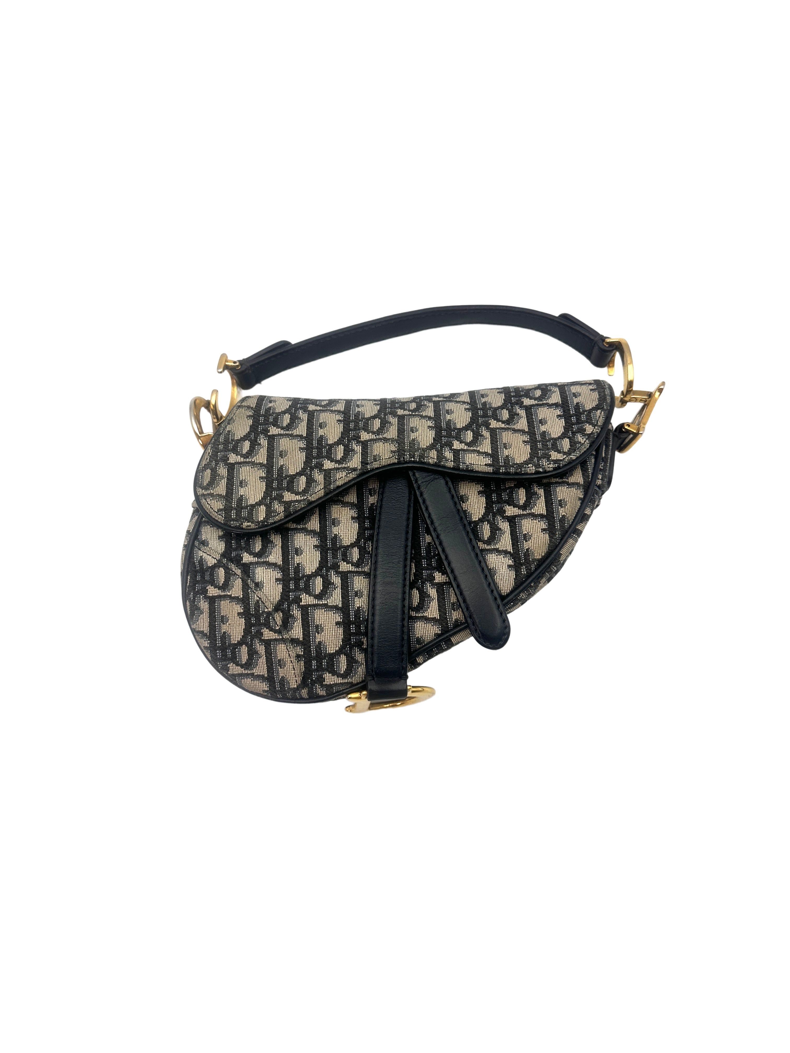 Christian Dior Blue Oblique Print Medium Size Saddle Bag With Gold Hardware DR456