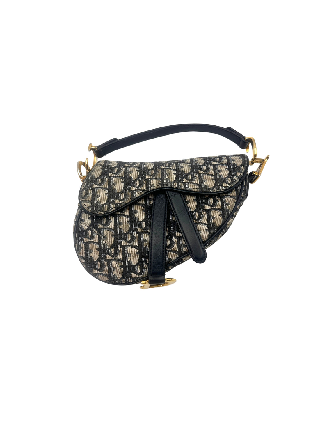 Christian Dior Blue Oblique Print Medium Size Saddle Bag With Gold Hardware DR456