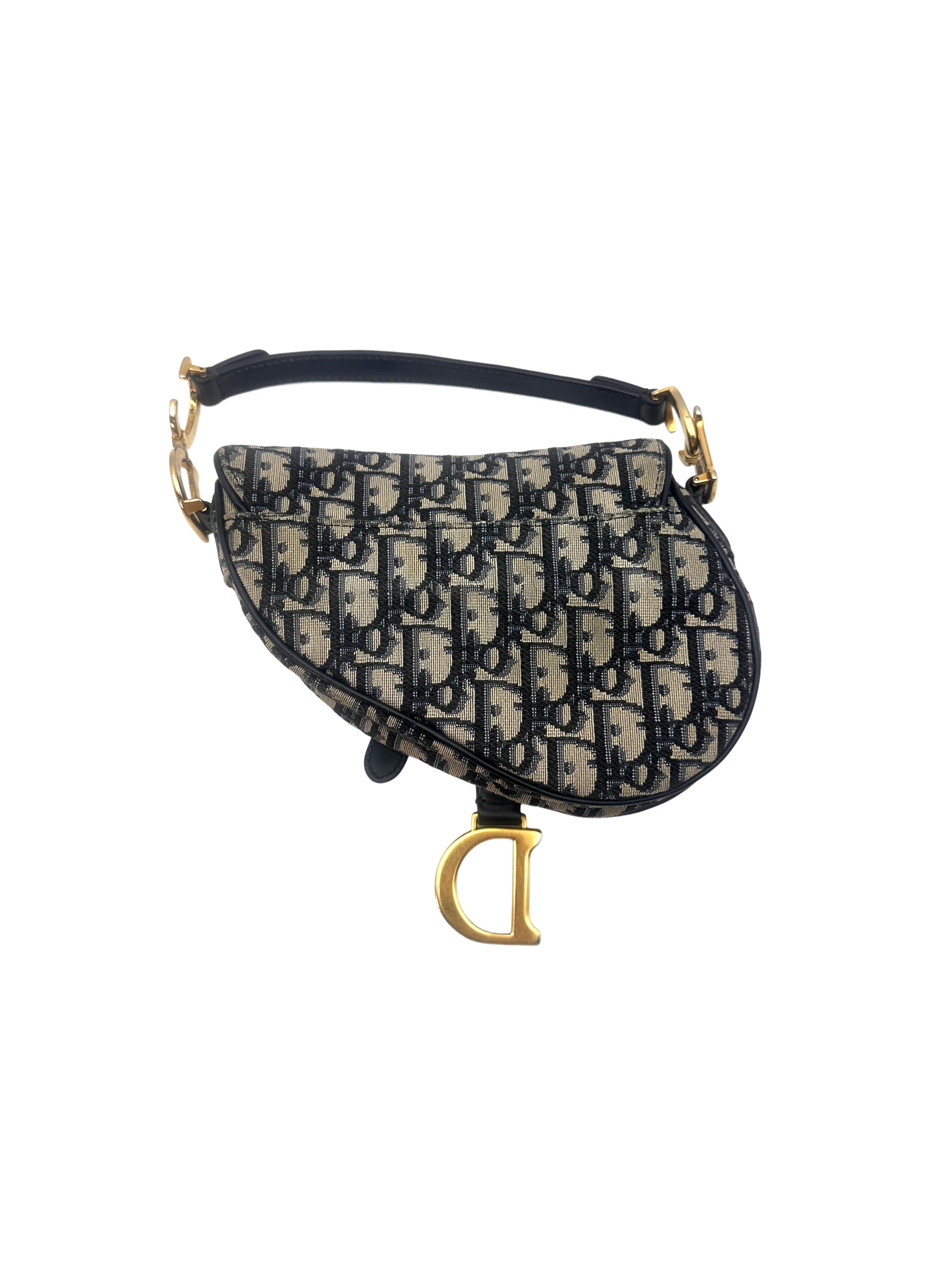 Christian Dior Blue Oblique Print Medium Size Saddle Bag With Gold Hardware DR456