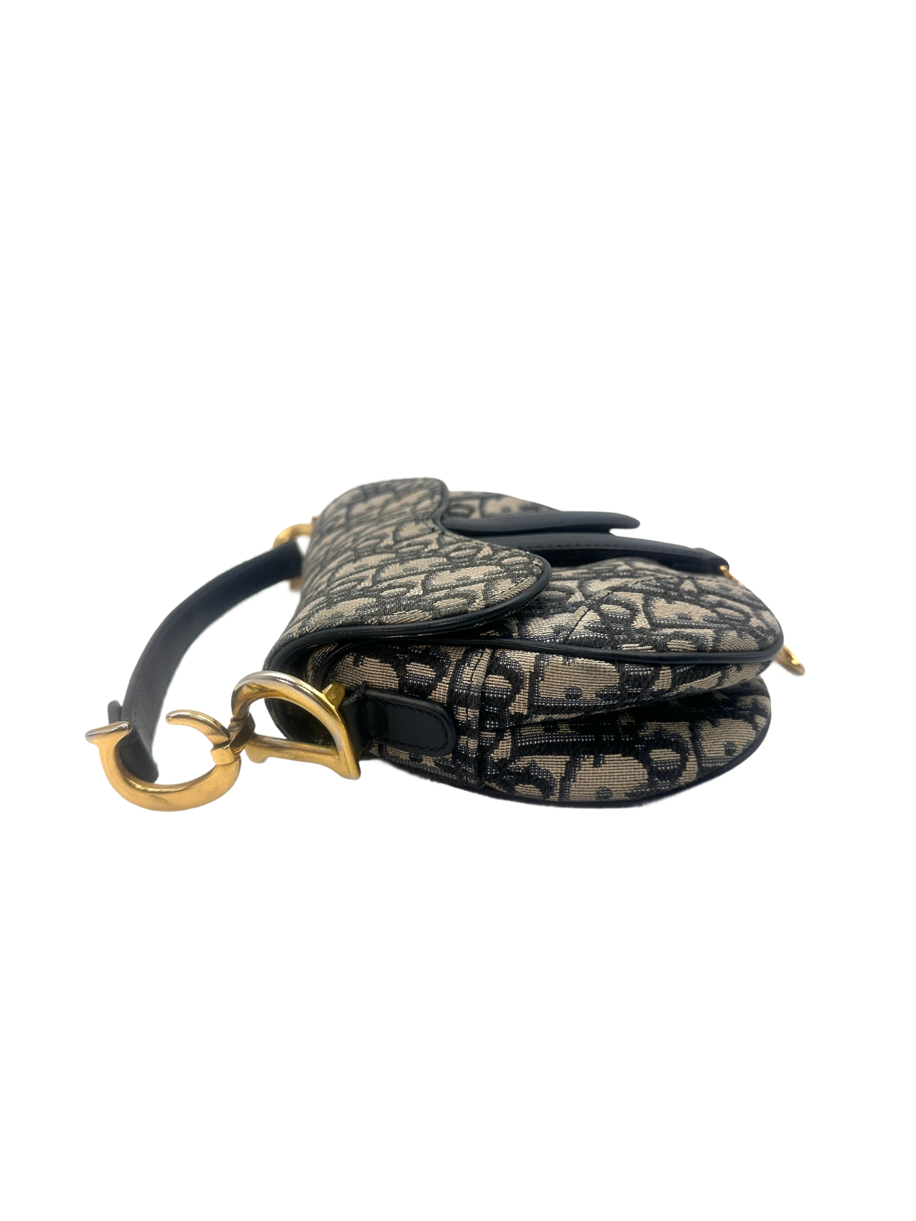 Christian Dior Blue Oblique Print Medium Size Saddle Bag With Gold Hardware DR456