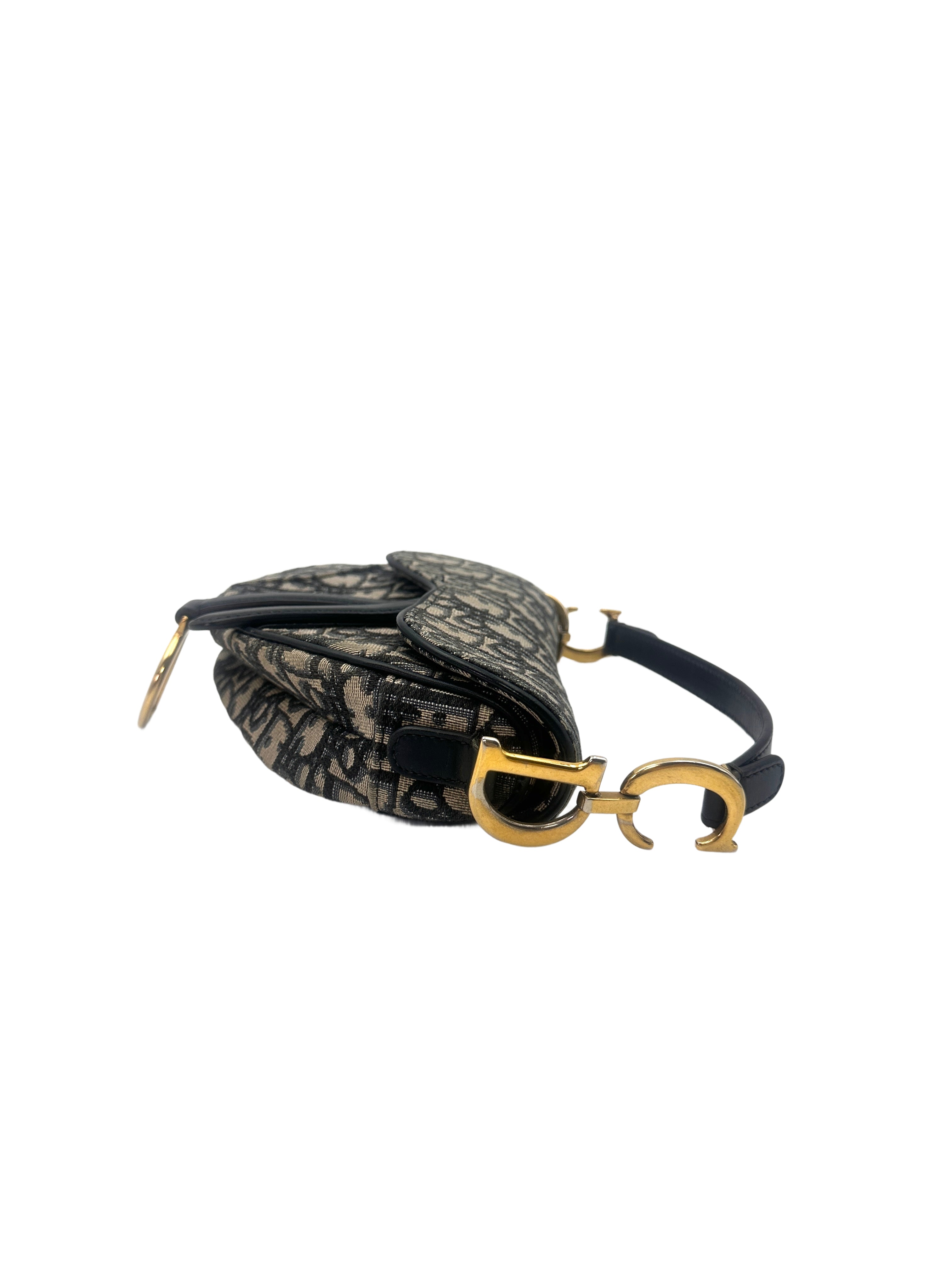 Christian Dior Blue Oblique Print Medium Size Saddle Bag With Gold Hardware DR456