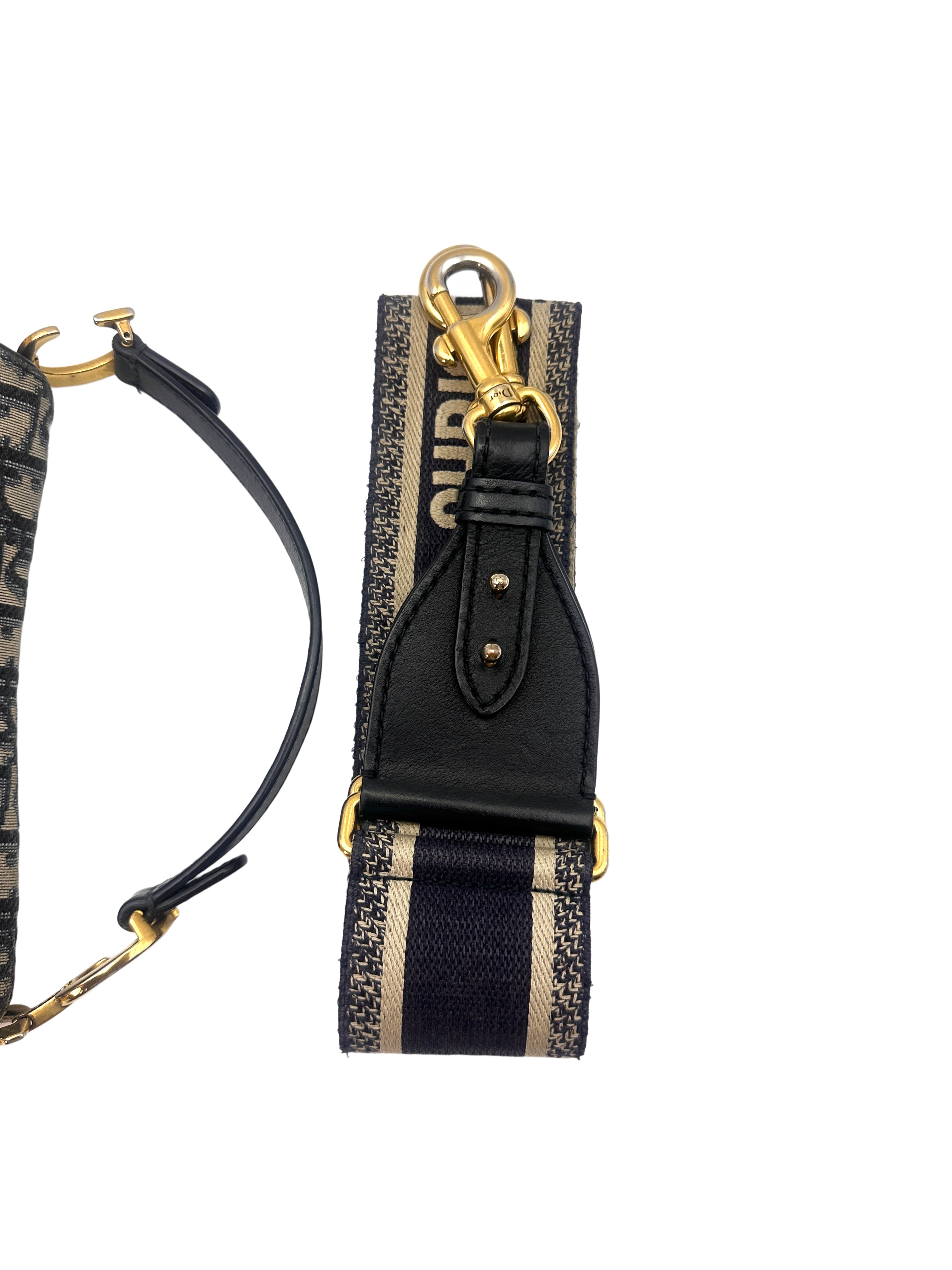 Christian Dior Blue Oblique Print Medium Size Saddle Bag With Gold Hardware DR456