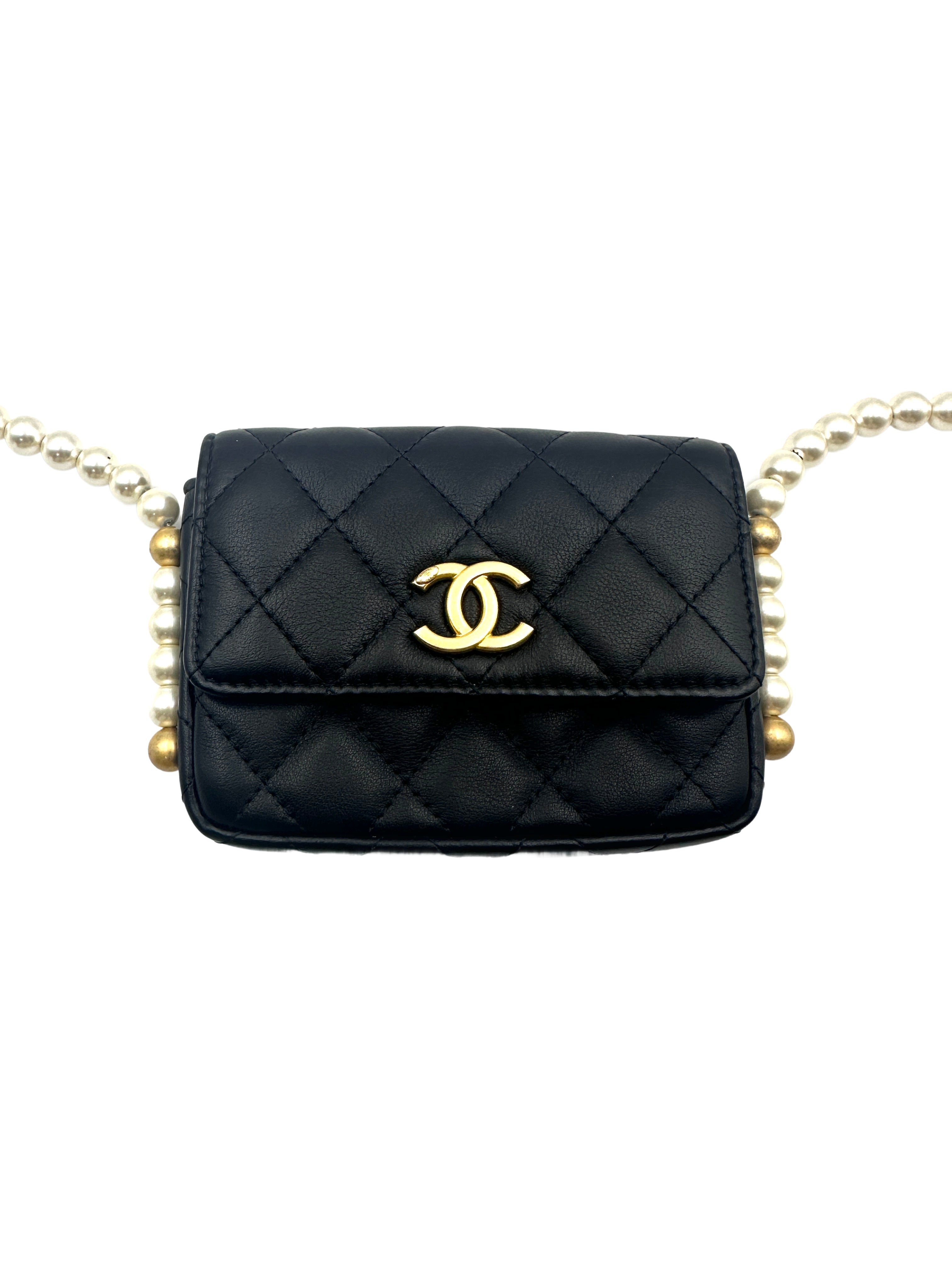 Chanel Black Quilted Leather Pearl Flap Bag With Gold Hardware(31***33) CC1284