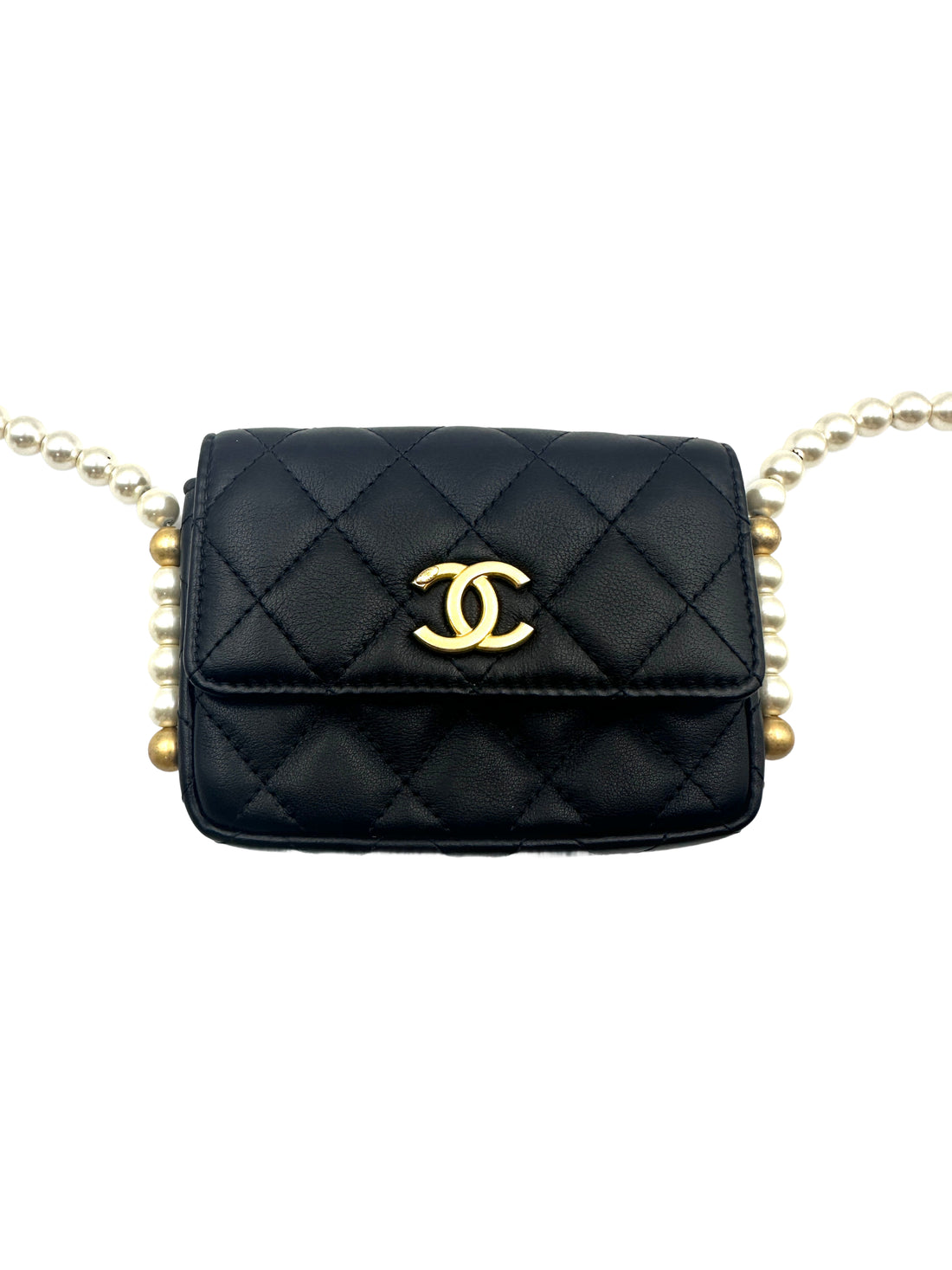Chanel Black Quilted Leather Pearl Flap Bag With Gold Hardware(31***33) CC1284