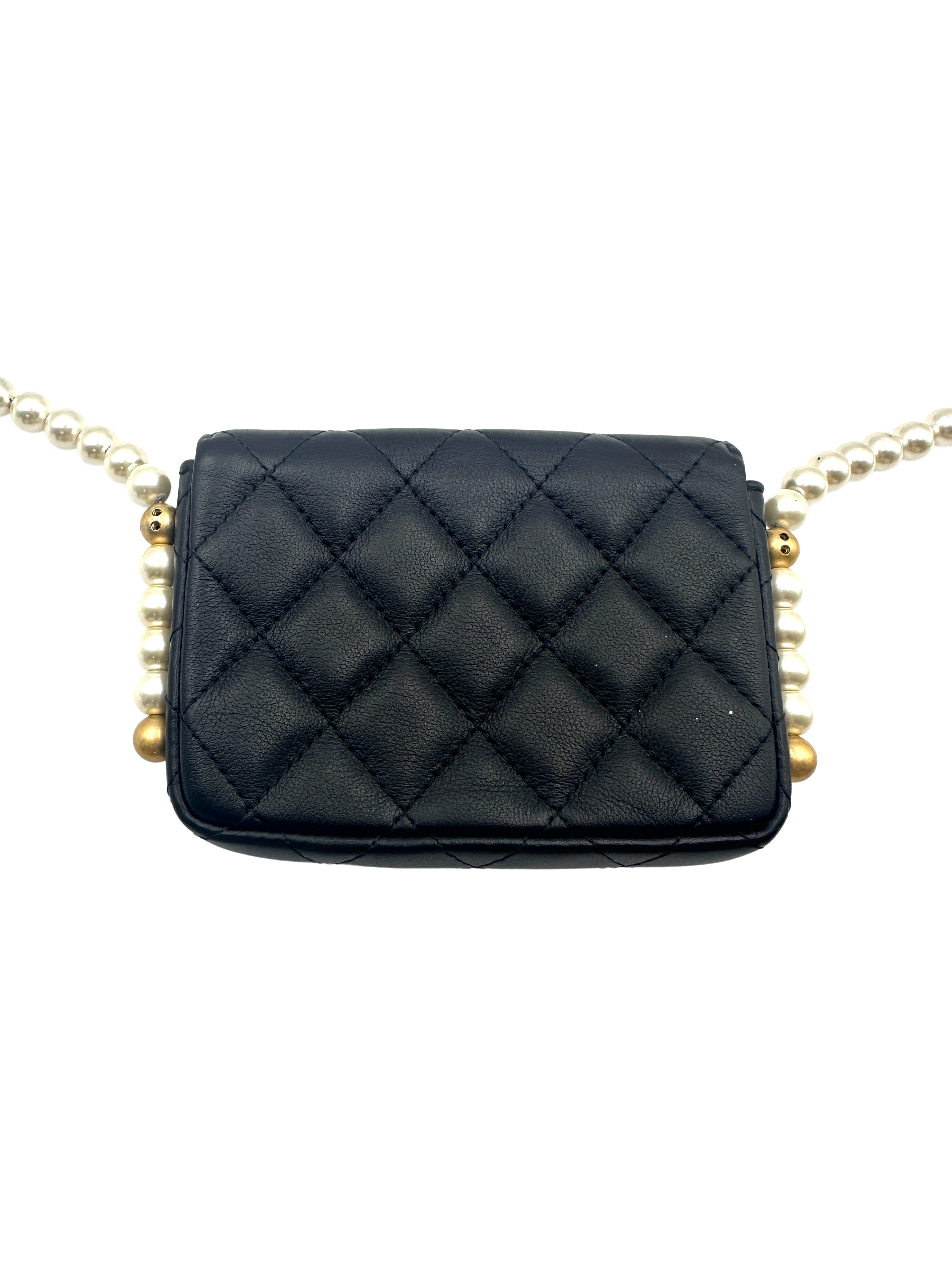 Chanel Black Quilted Leather Pearl Flap Bag With Gold Hardware(31***33) CC1284